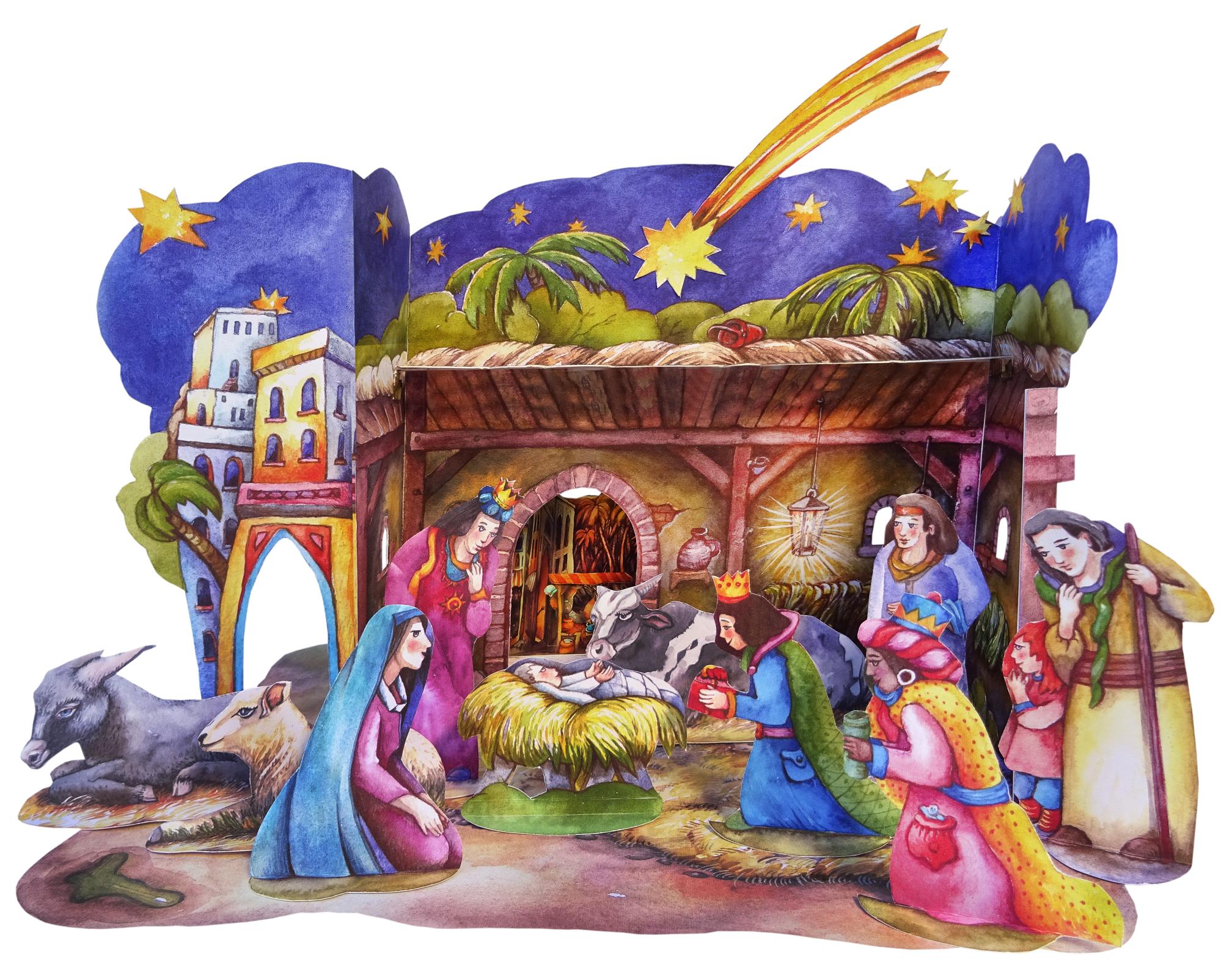 Beispielinhalt (Bild) Weihnachtskrippe Bastelbogen