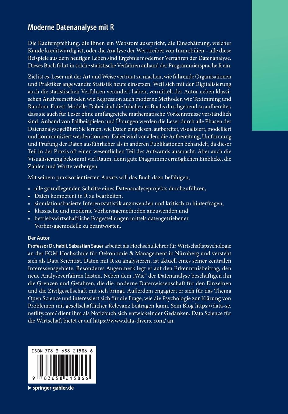 Rückseitencover Moderne Datenanalyse mit R