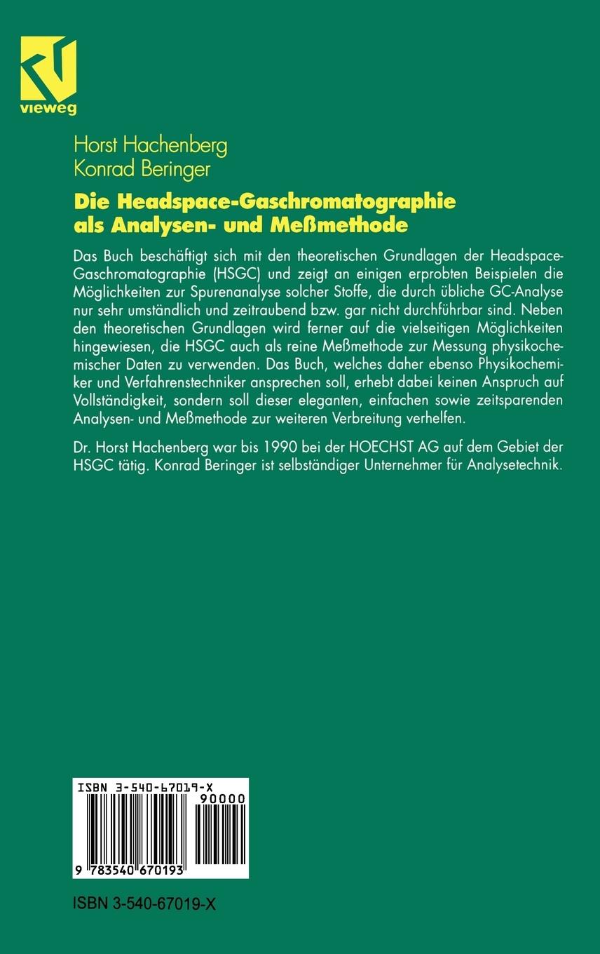 Rückseitencover Die Headspace-Gaschromatographie als Analysen- und Meßmethode