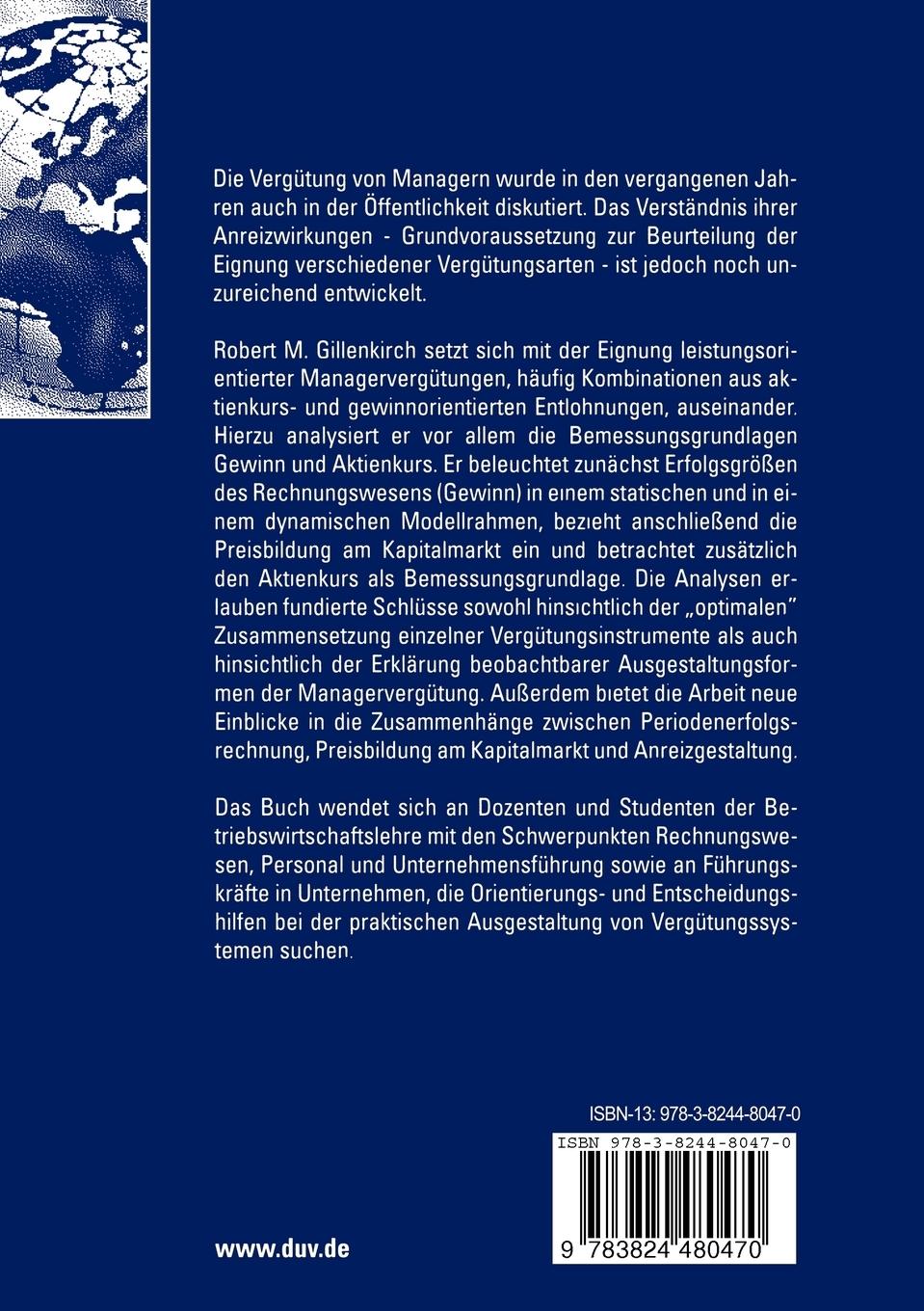 Rückseitencover Gewinn- und aktienkursorientierte Managementvergütung