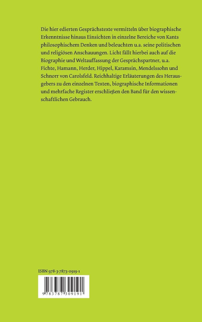 Rückseitencover Immanuel Kant in Rede und Gespräch