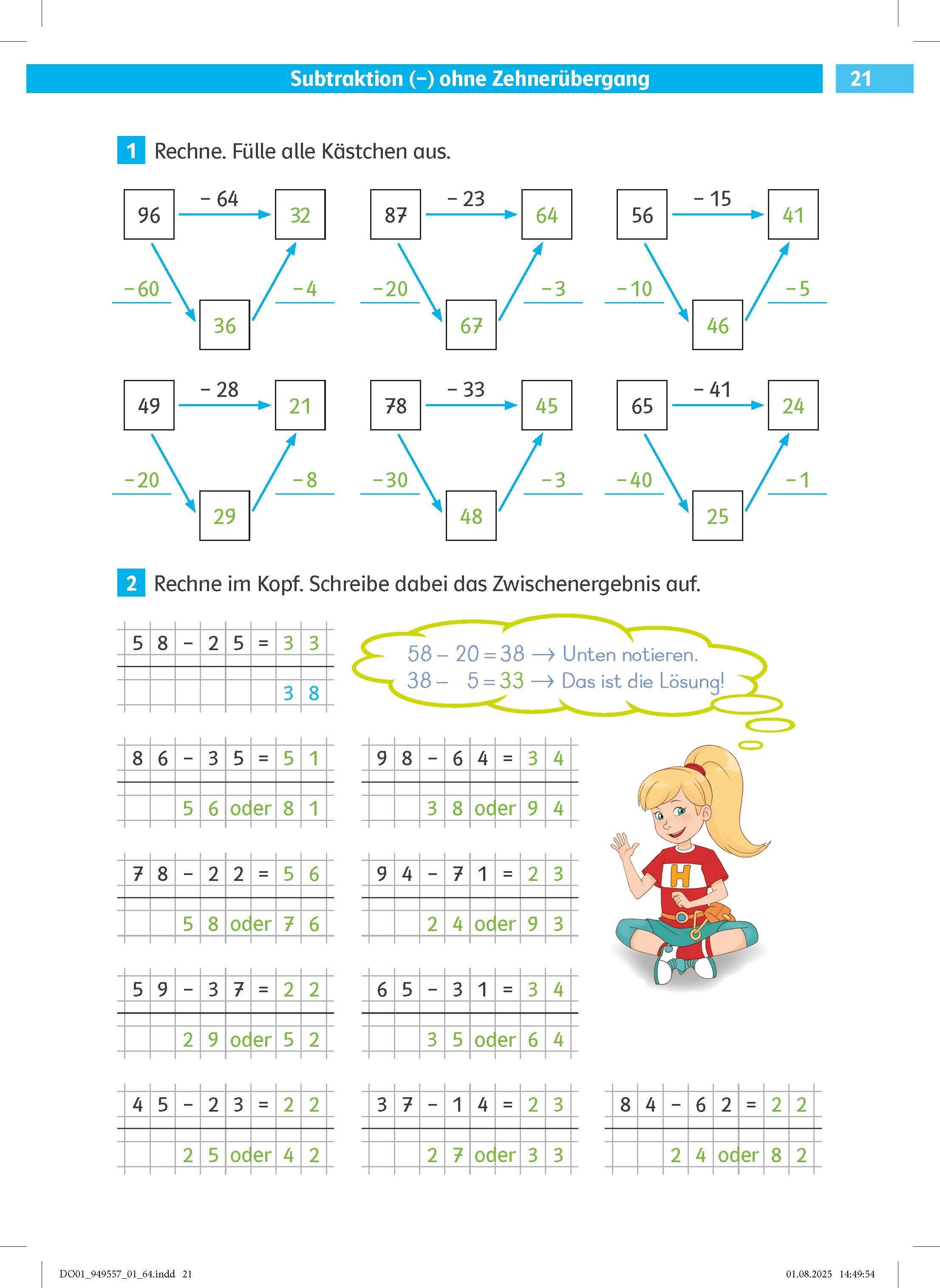 Beispielinhalt (Bild) Klett Die Mathe-Helden Kopfrechnen 2. Klasse. Mathematik in der Grundschule