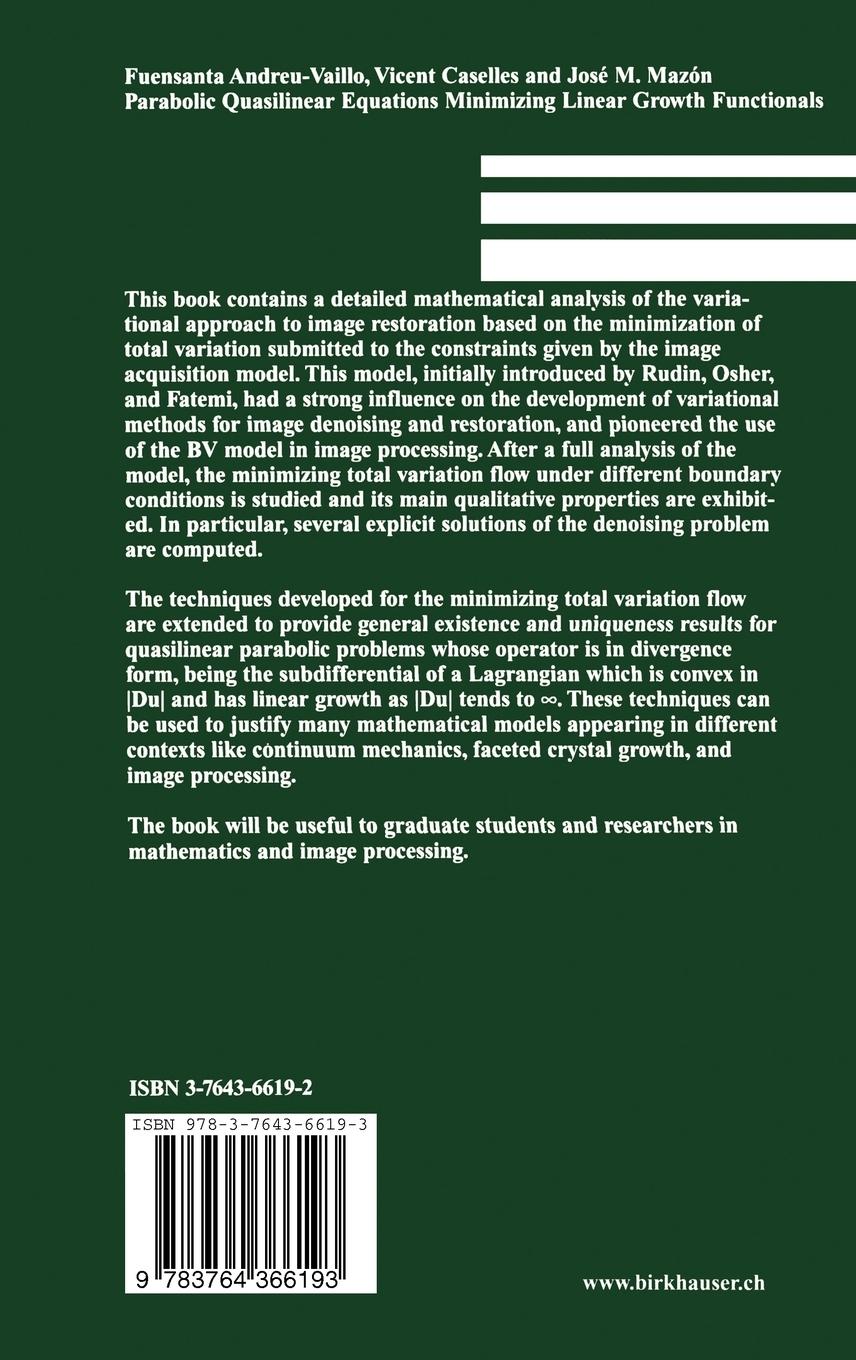 Rückseitencover Parabolic Quasilinear Equations Minimizing Linear Growth Functionals