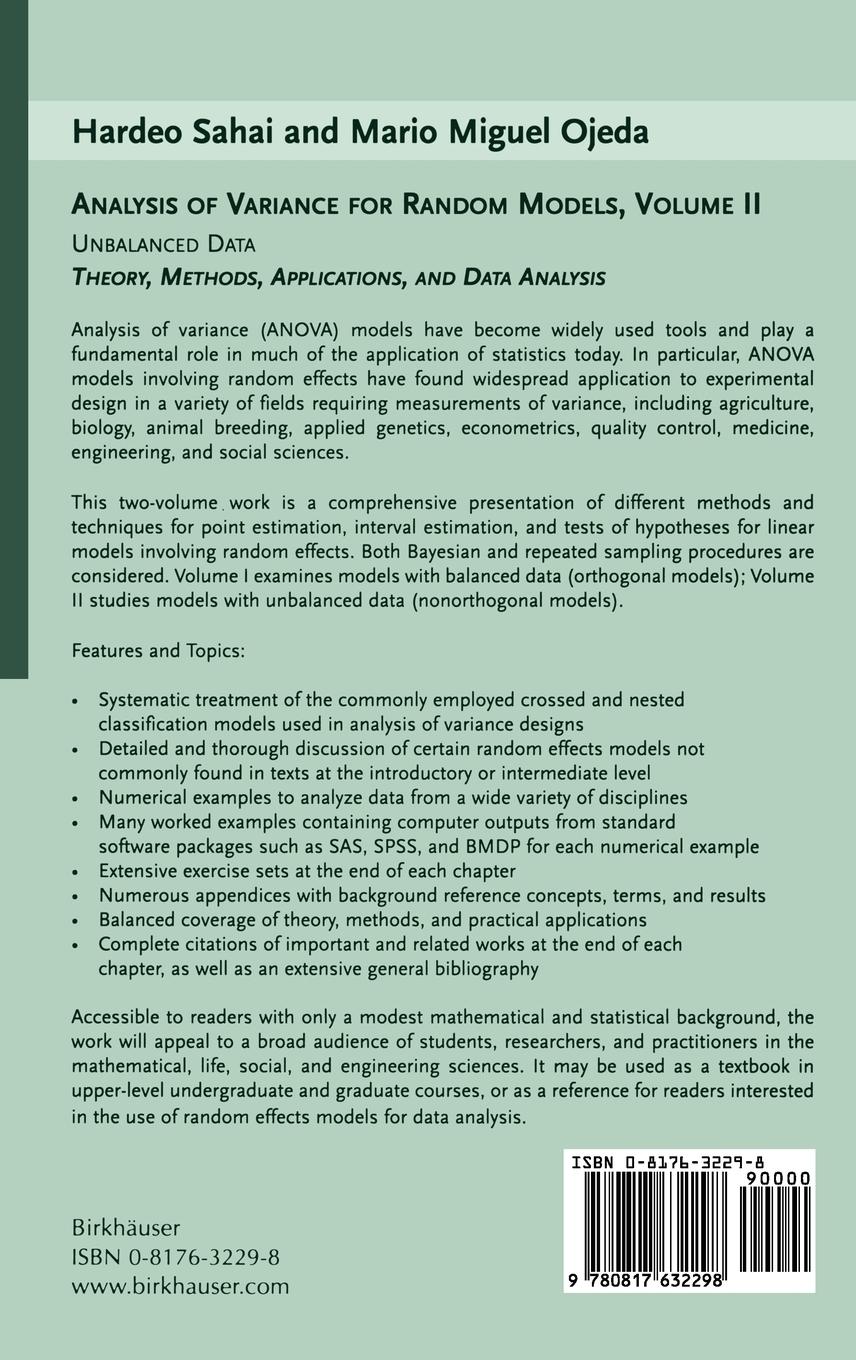 Rückseitencover Analysis of Variance for Random Models, Volume 2: Unbalanced Data