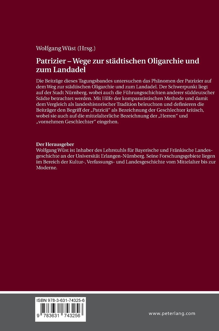 Rückseitencover Patrizier - Wege zur städtischen Oligarchie und zum Landadel