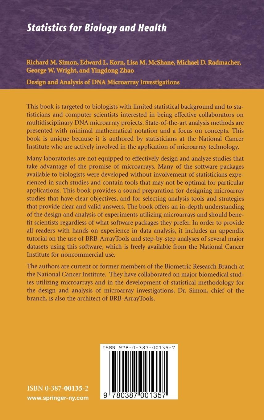 Rückseitencover Design and Analysis of DNA Microarray Investigations