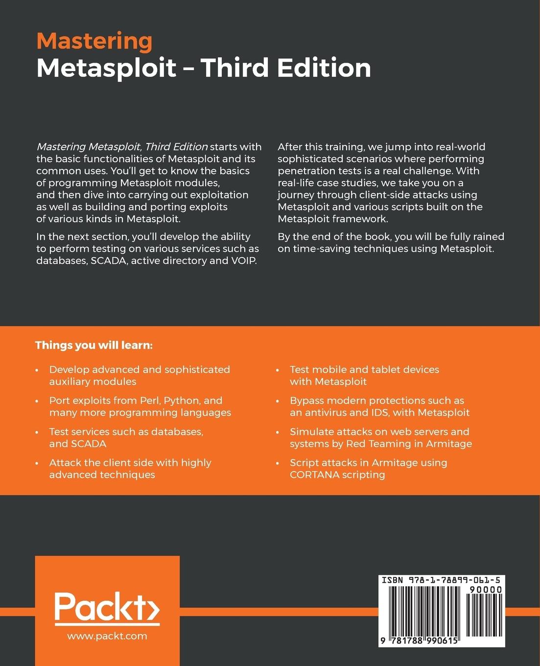 Rückseitencover Mastering Metasploit - Third Edition