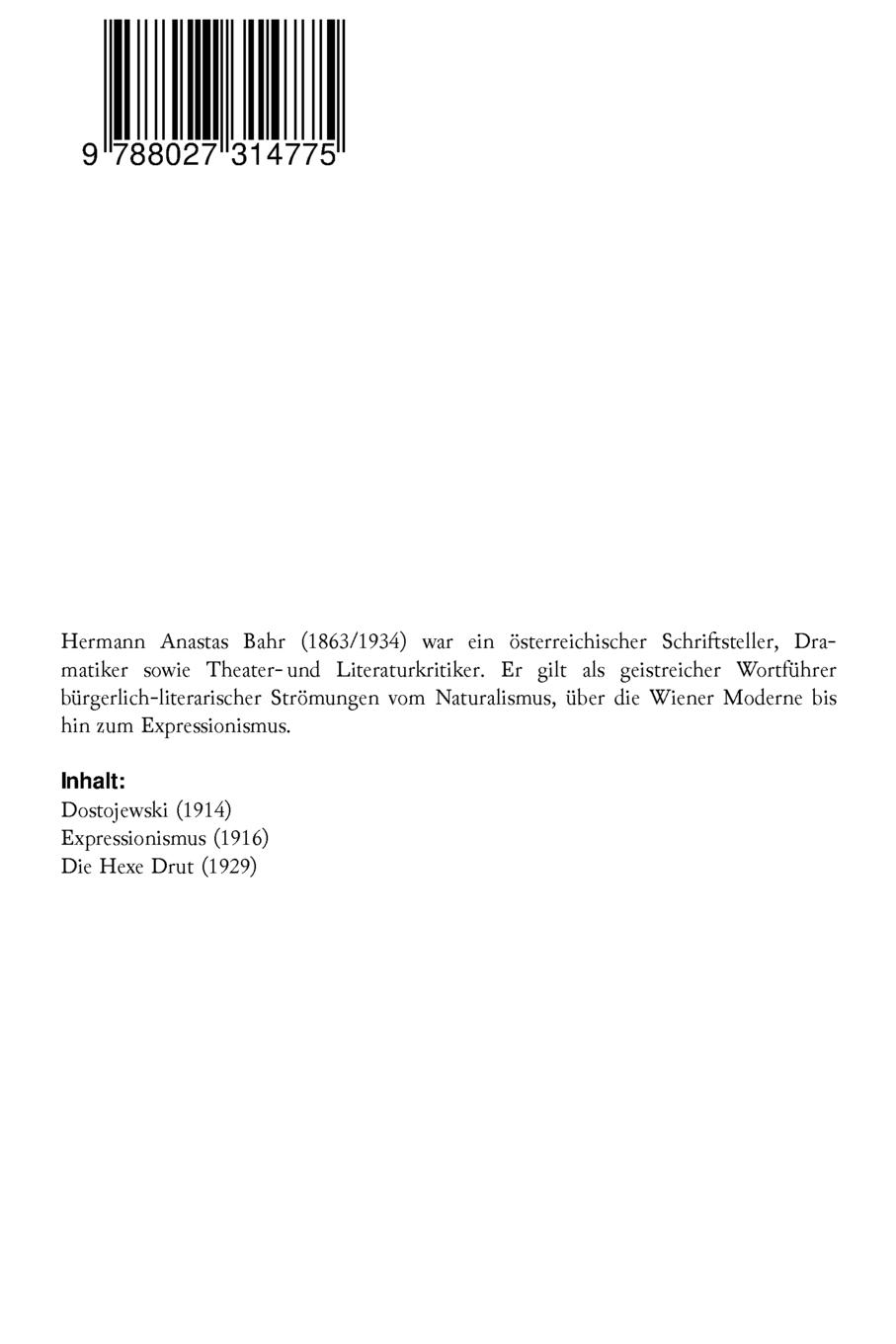 Rückseitencover Gesammelte Werke: Expressionismus (Essay) + Die Hexe Drut + Dostojewski (Essay)