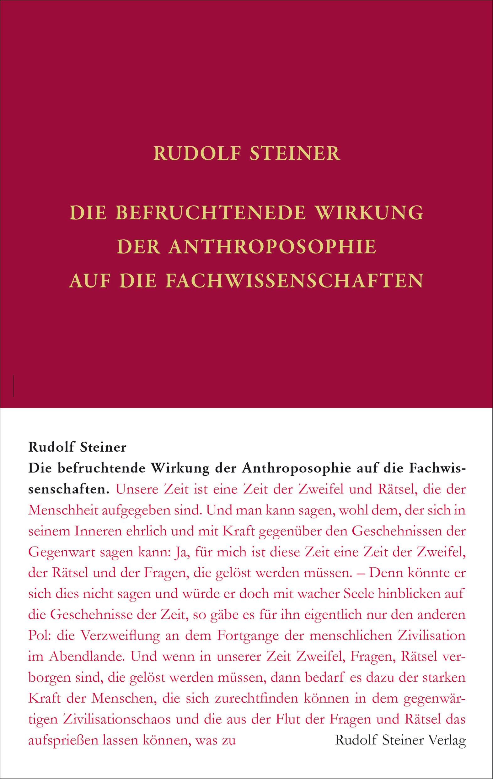 Vorderes Coverbild Die befruchtende Wirkung der Anthroposophie auf die Fachwissenschaften