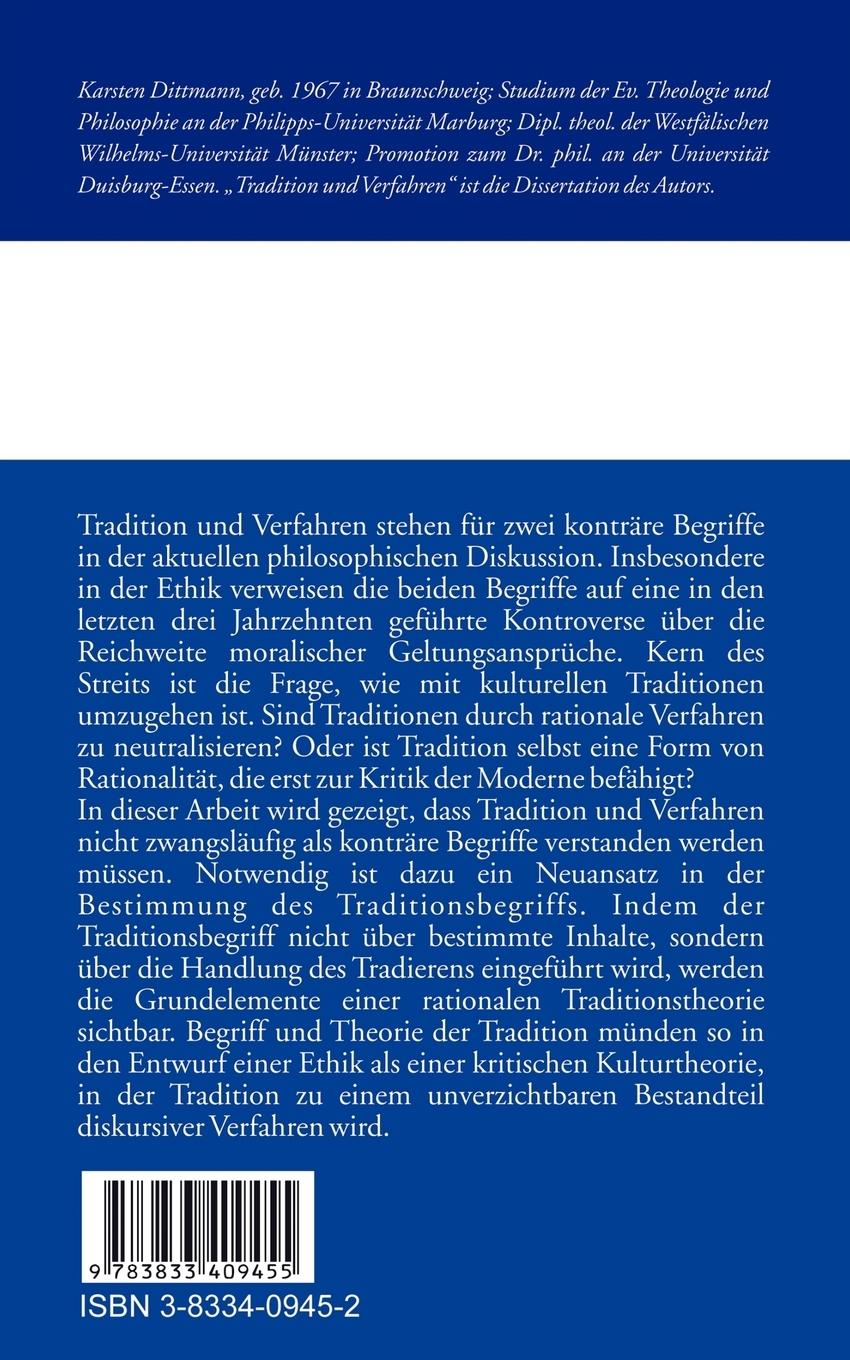 Rückseitencover Tradition und Verfahren