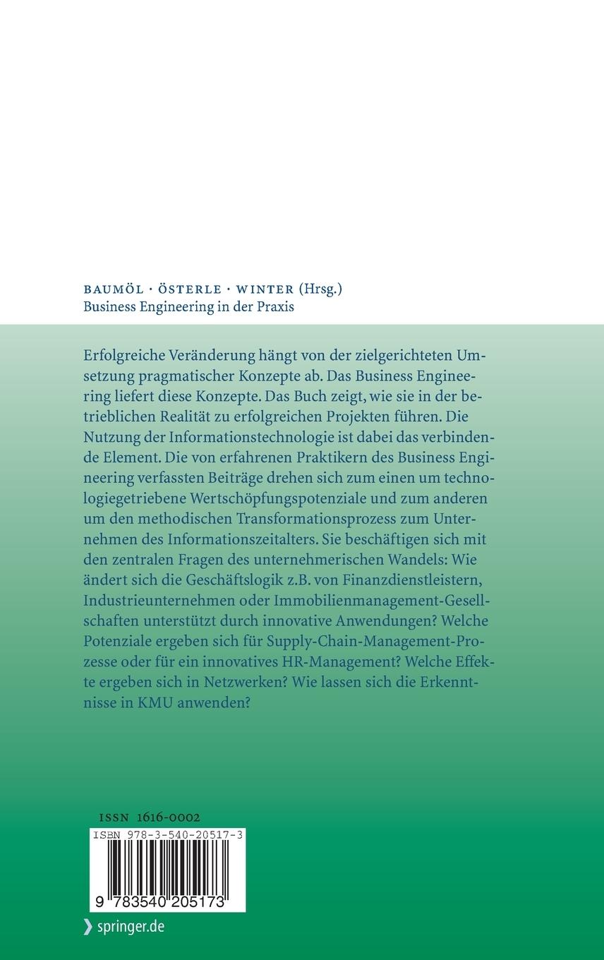 Rückseitencover Business Engineering in der Praxis