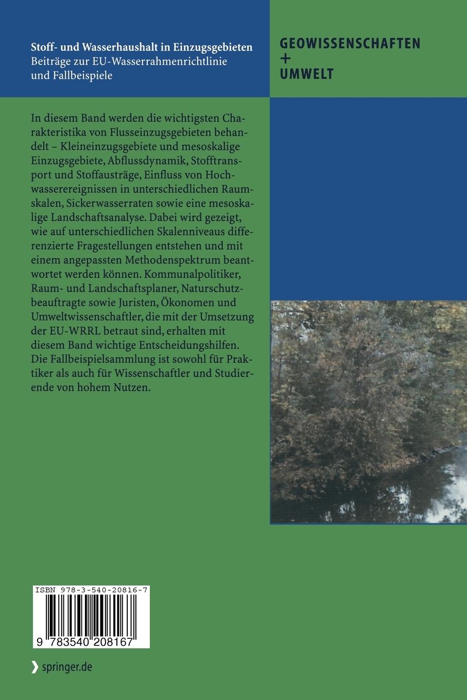 Rückseitencover Stoff- und Wasserhaushalt in Einzugsgebieten