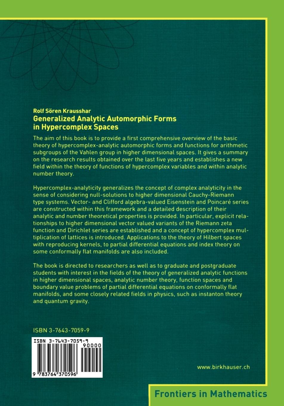 Rückseitencover Generalized Analytic Automorphic Forms in Hypercomplex Spaces