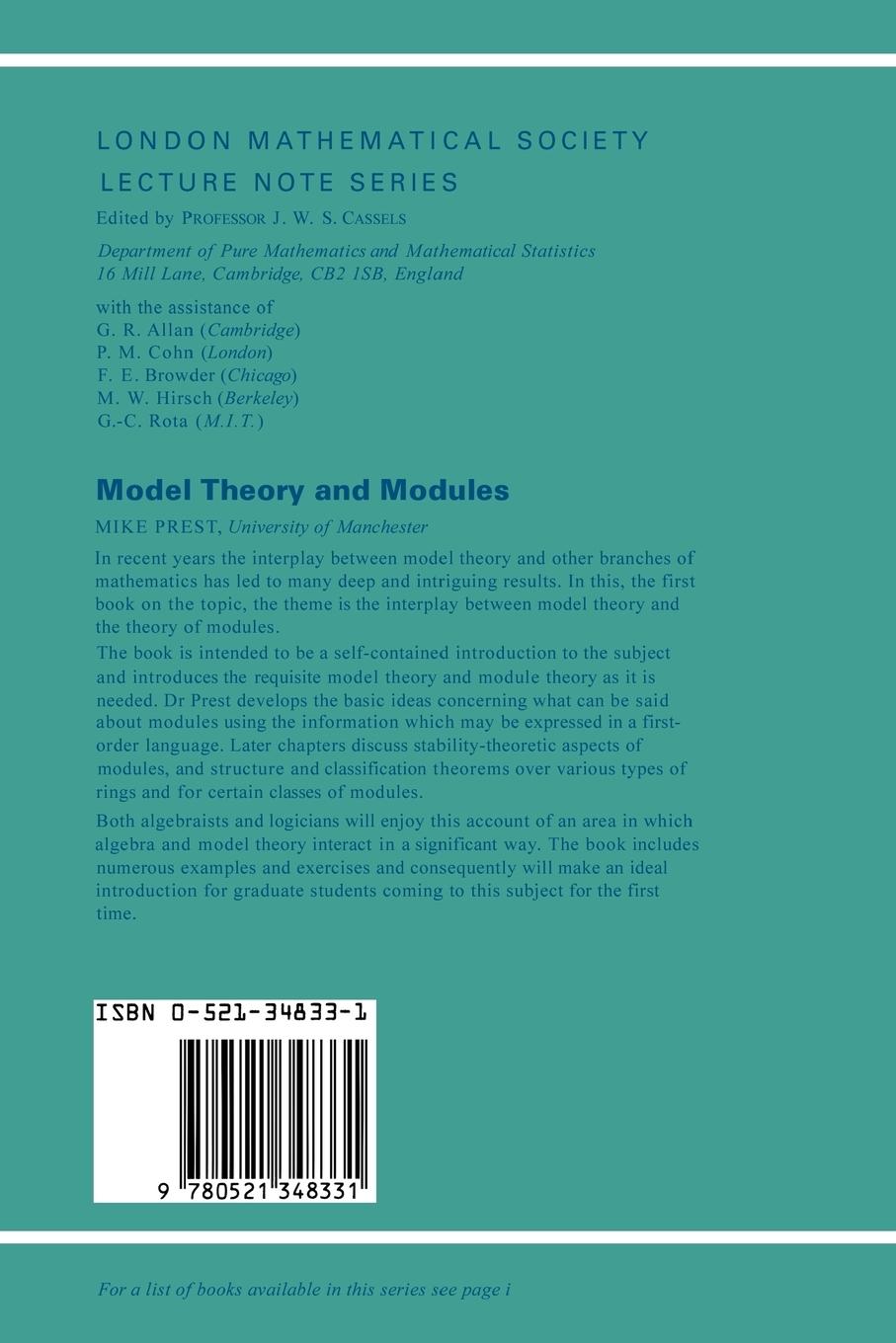 Rückseitencover Model Theory and Modules