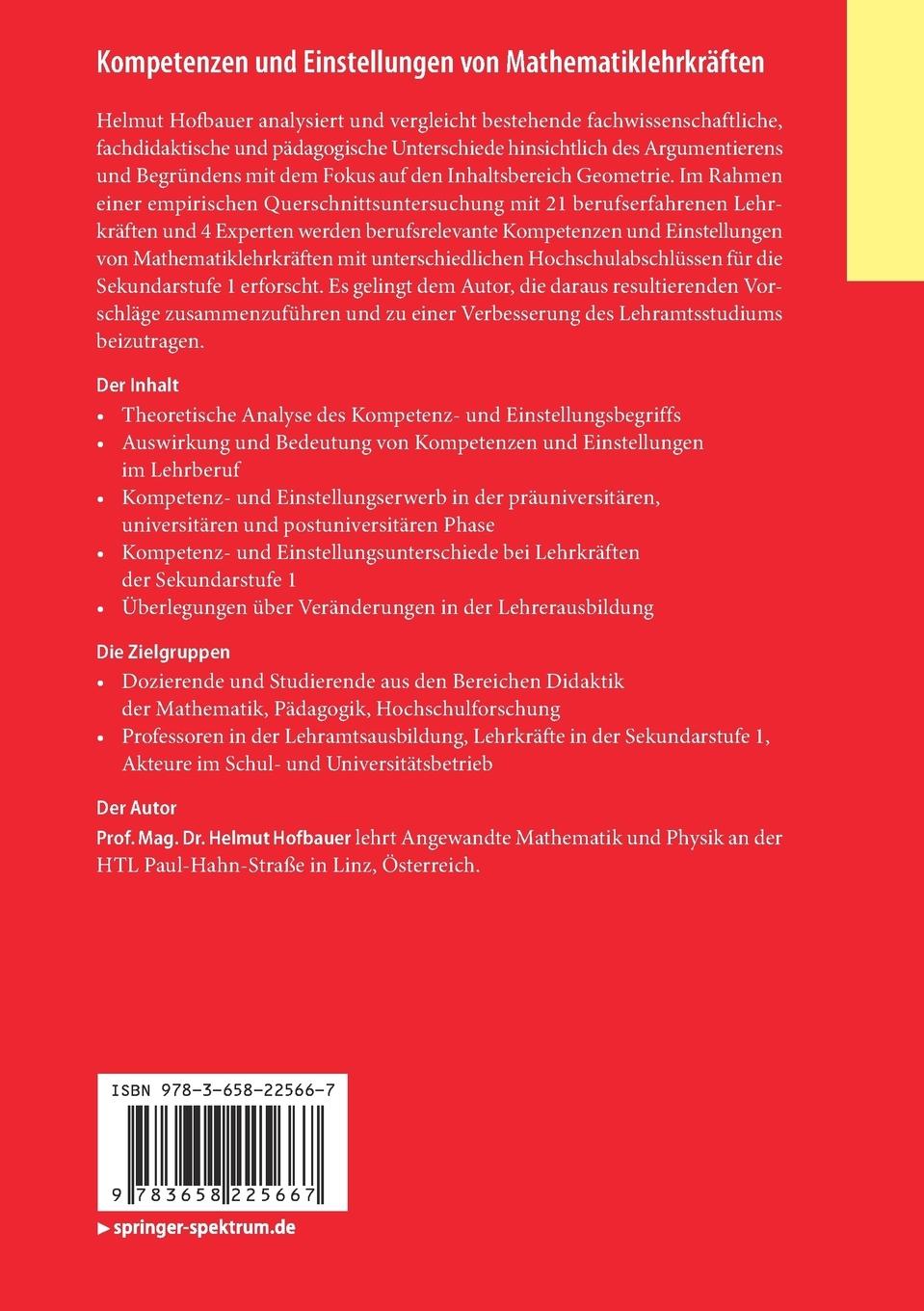 Rückseitencover Kompetenzen und Einstellungen von Mathematiklehrkräften