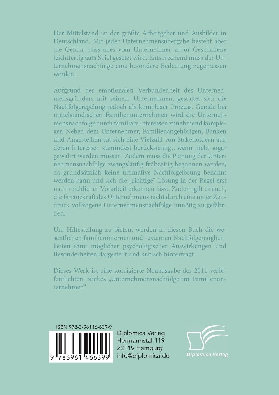 Rückseitencover Nachfolge im Familienunternehmen: Besonderheiten und Herausforderungen