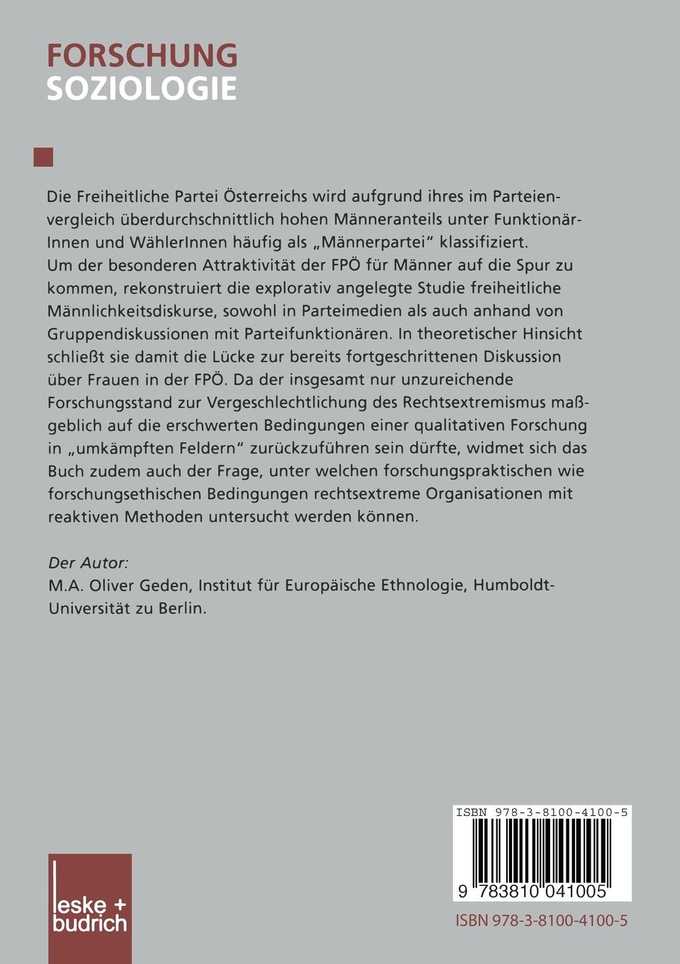 Rückseitencover Männlichkeitskonstruktionen in der Freiheitlichen Partei Österreichs