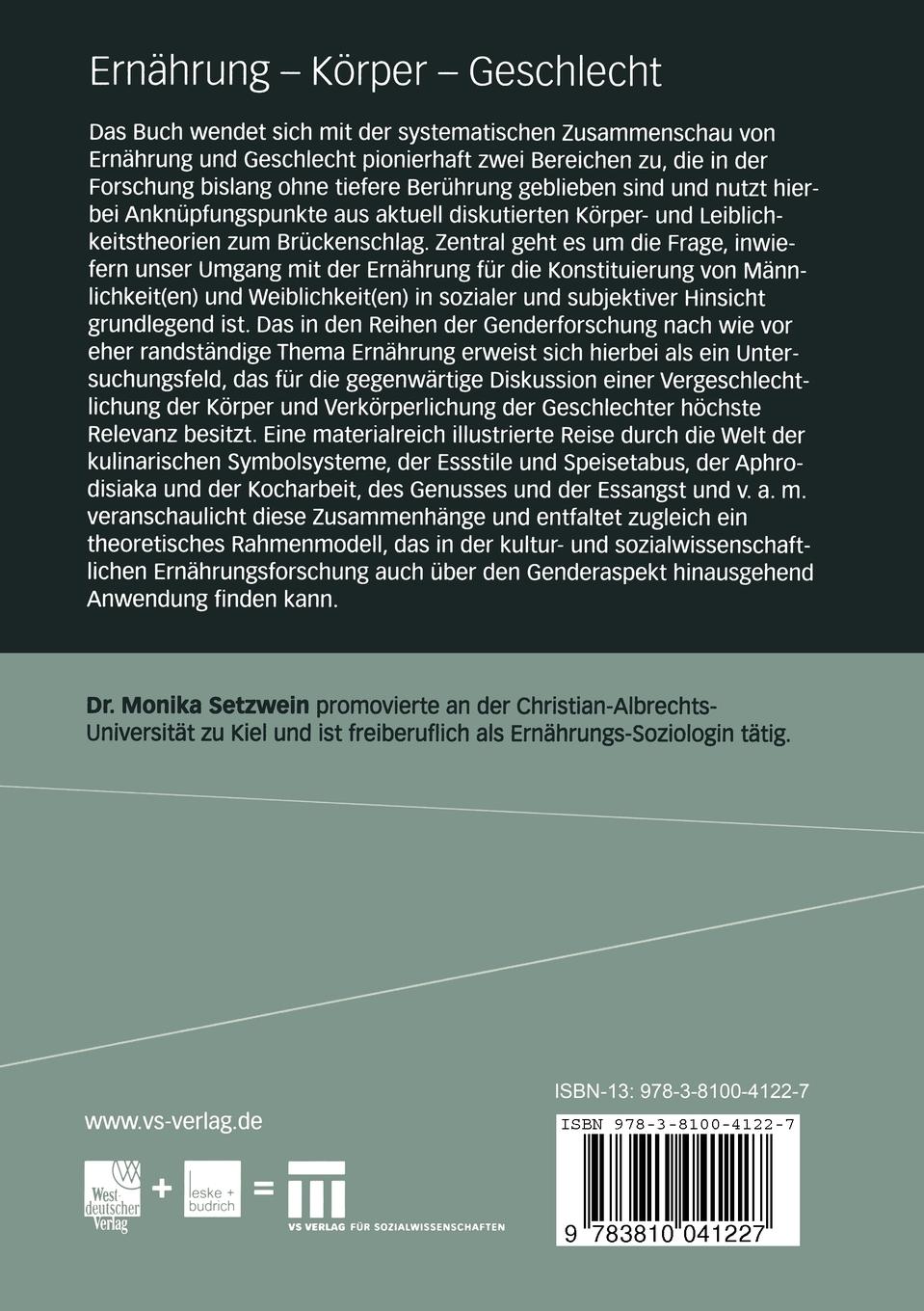 Rückseitencover Ernährung - Körper - Geschlecht
