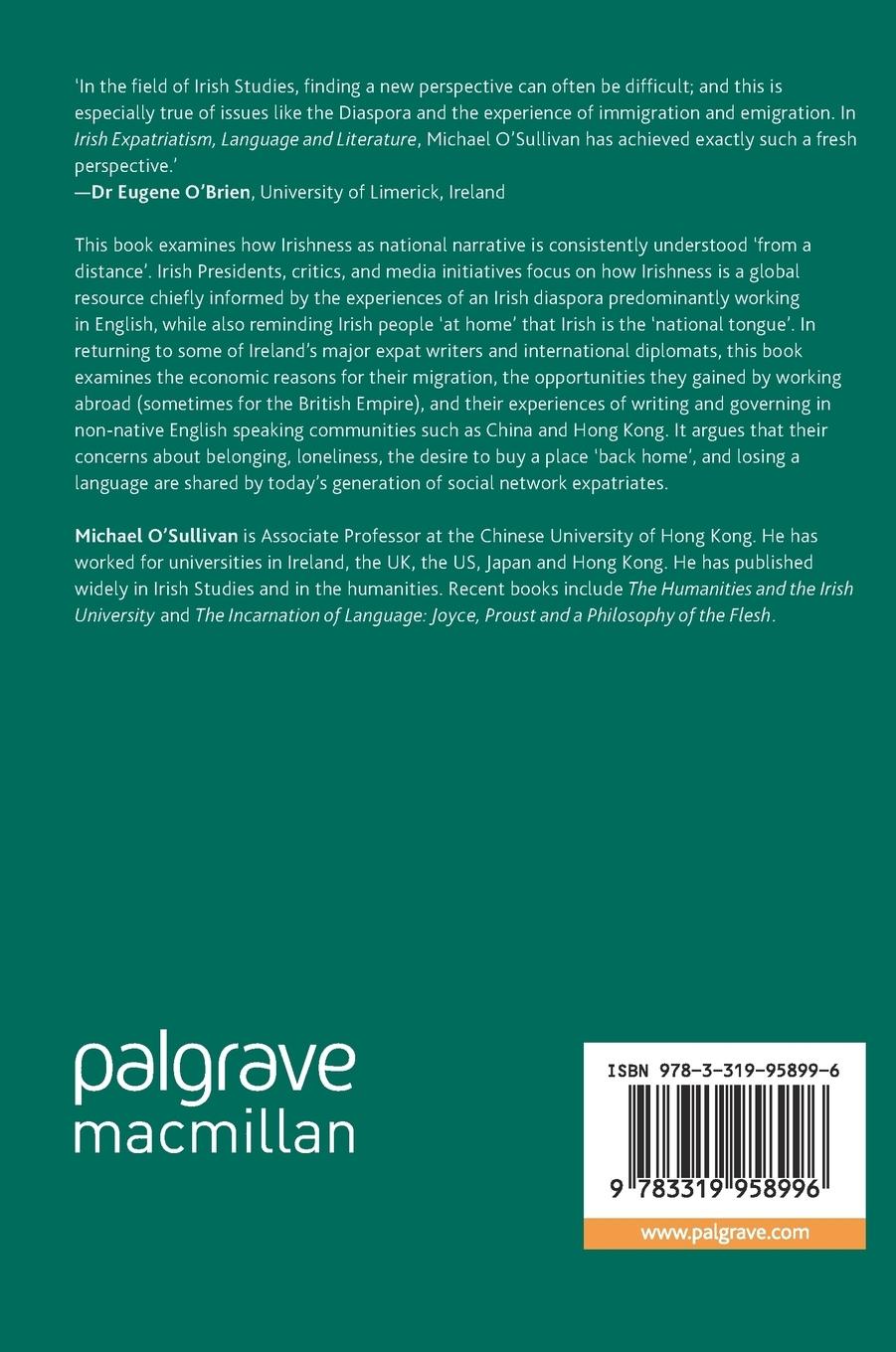 Rückseitencover Irish Expatriatism, Language and Literature