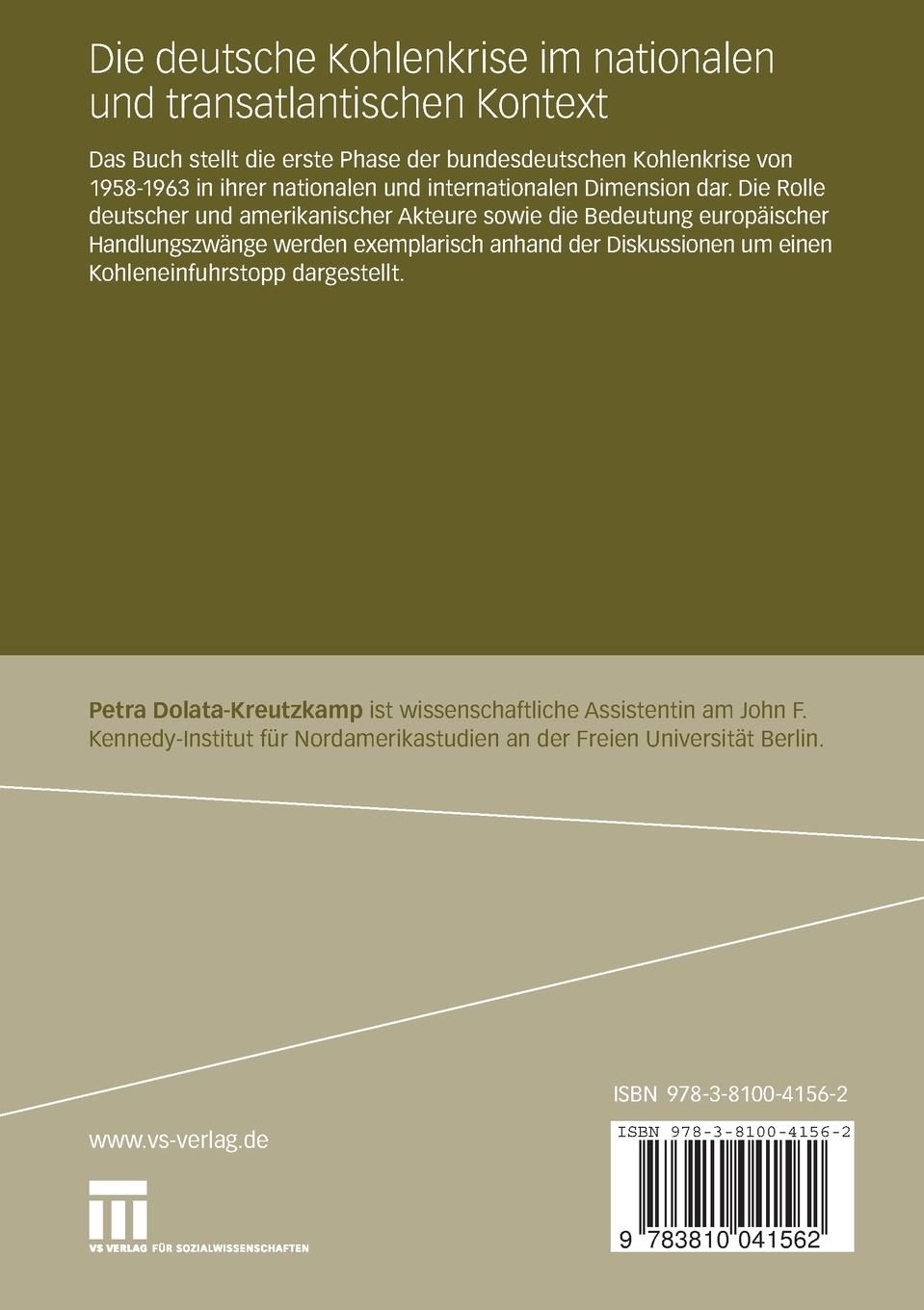Rückseitencover Die deutsche Kohlenkrise im nationalen und transatlantischen Kontext