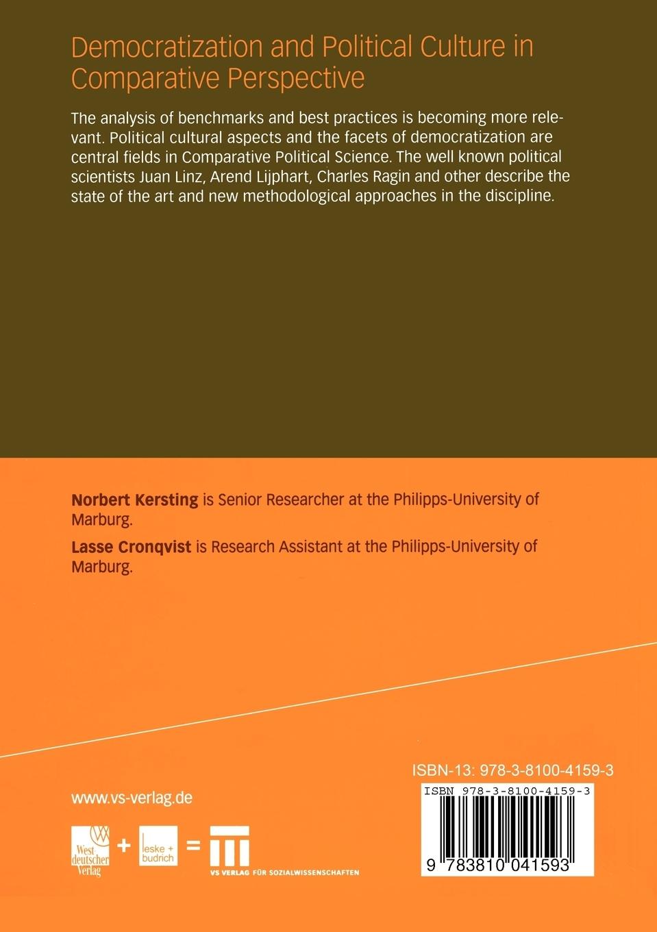 Rückseitencover Democratization and Political Culture in Comparative Perspective