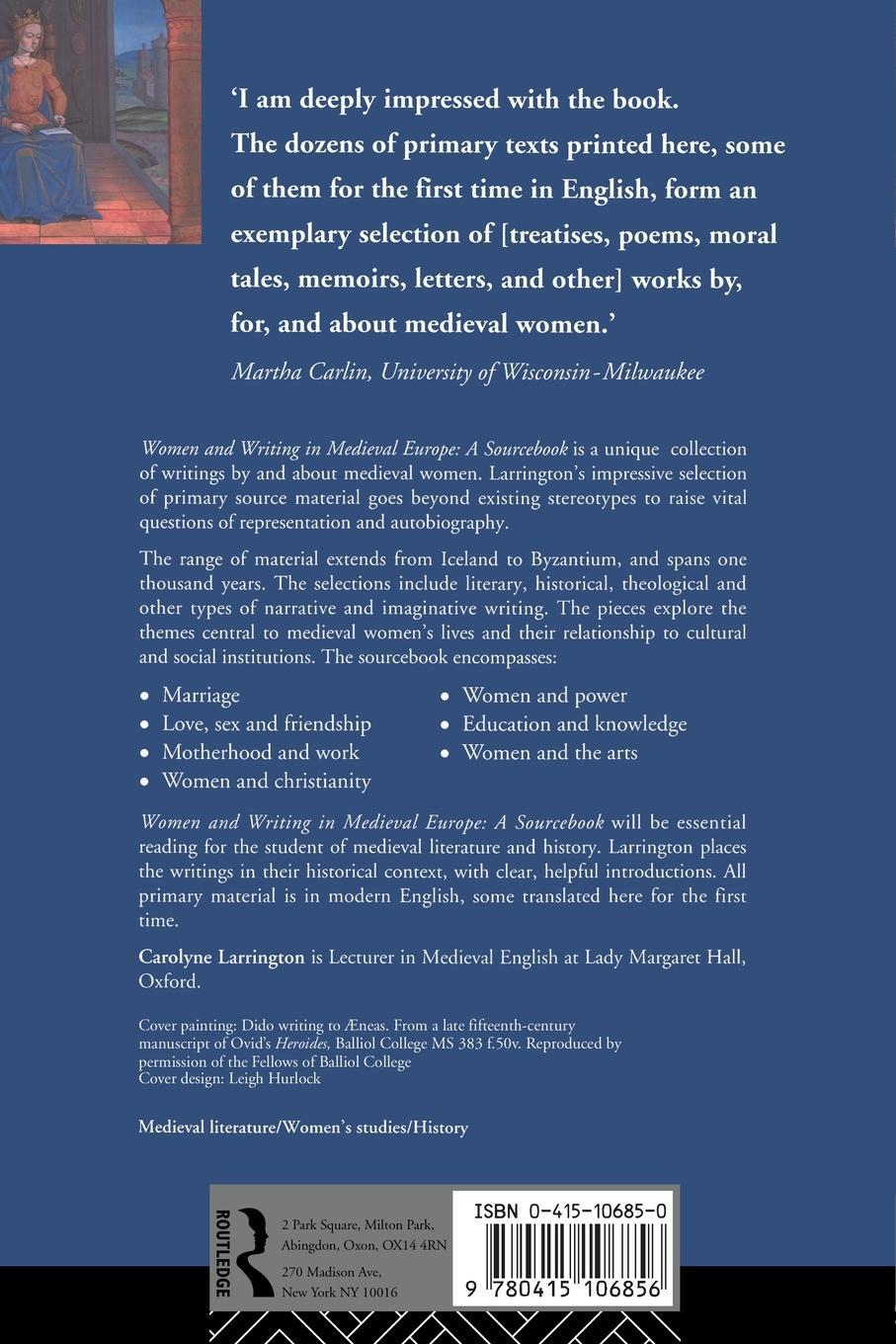 Rückseitencover Women and Writing in Medieval Europe: A Sourcebook
