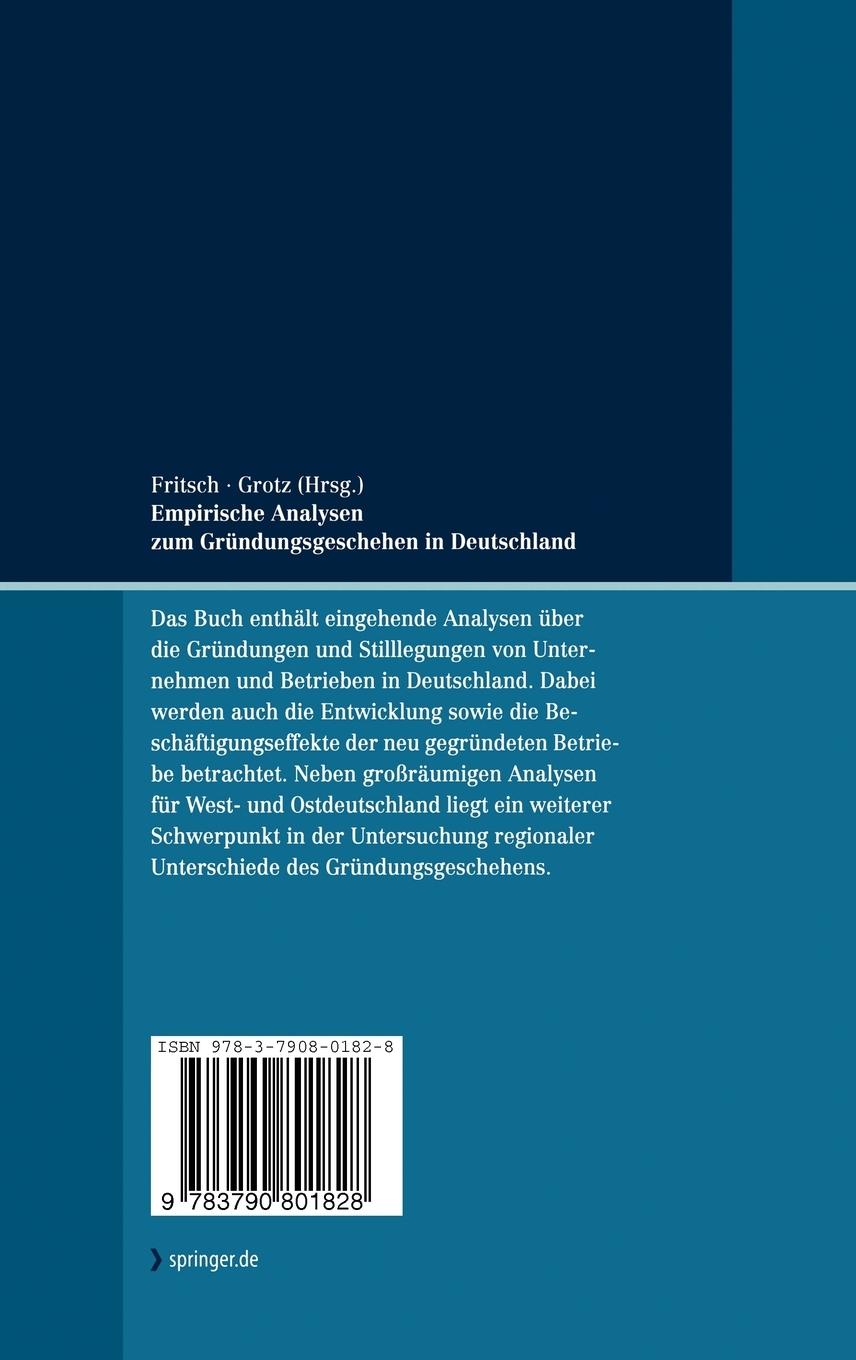 Rückseitencover Empirische Analysen zum Gründungsgeschehen in Deutschland