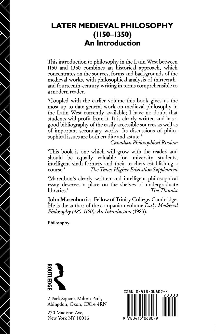 Rückseitencover Later Medieval Philosophy