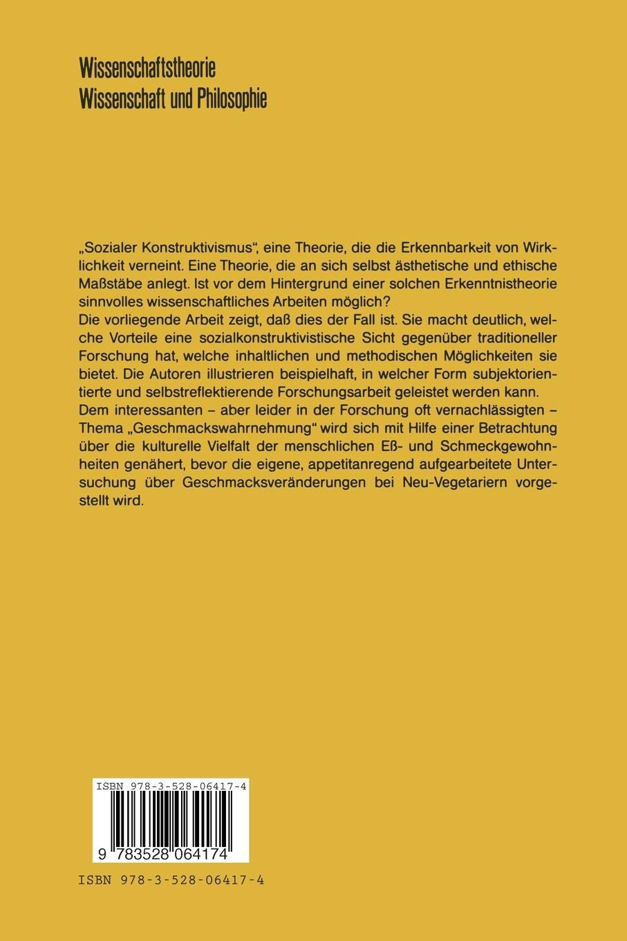 Rückseitencover Zur sozialen Konstruktion von Geschmackswahrnehmung