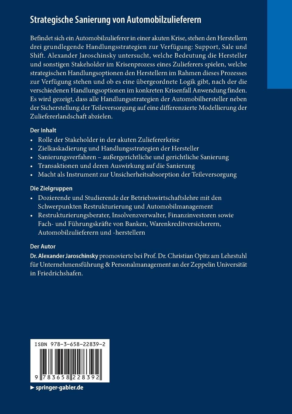 Rückseitencover Strategische Sanierung von Automobilzulieferern