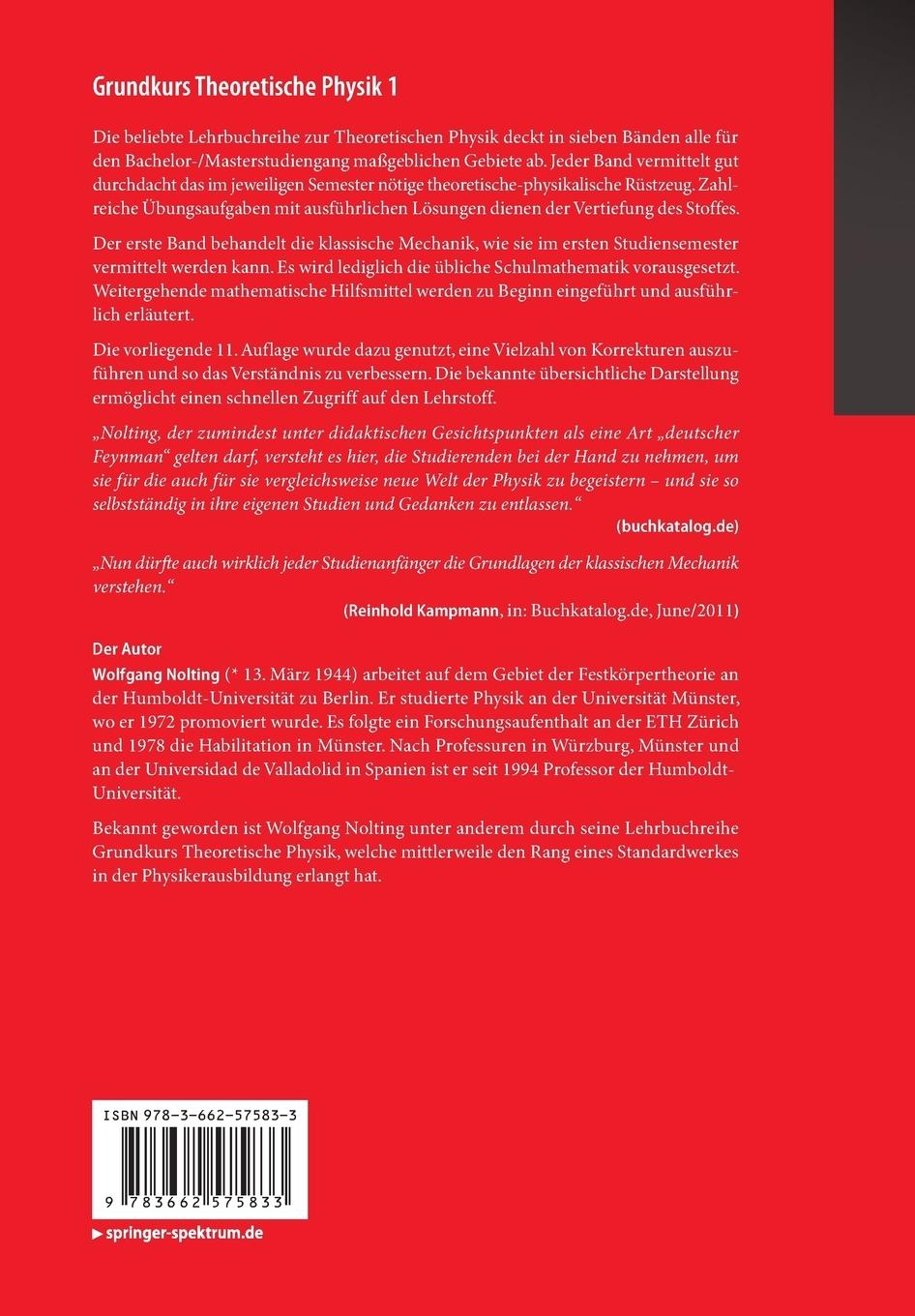 Rückseitencover Grundkurs Theoretische Physik 1