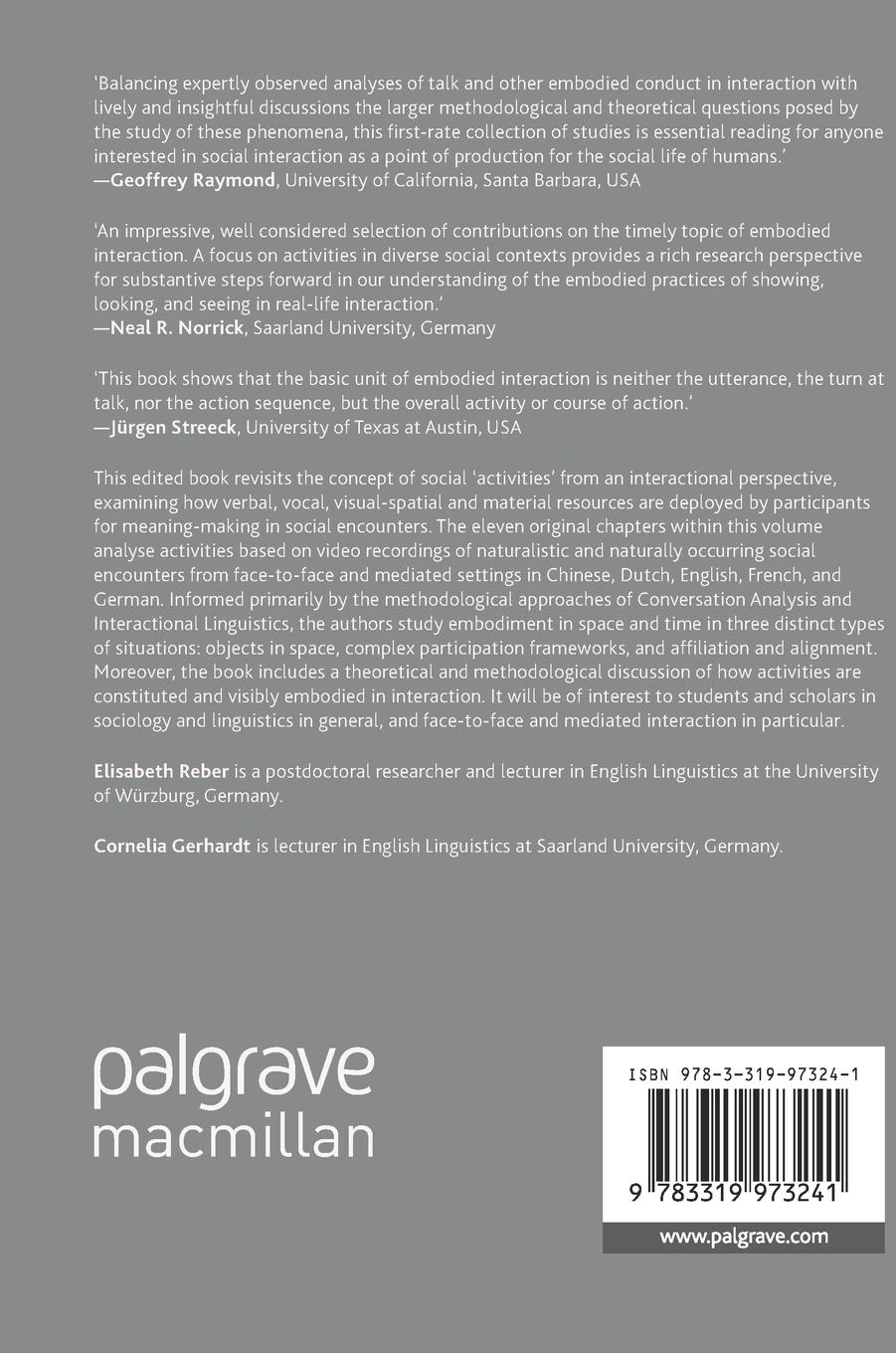 Rückseitencover Embodied Activities in Face-to-face and Mediated Settings