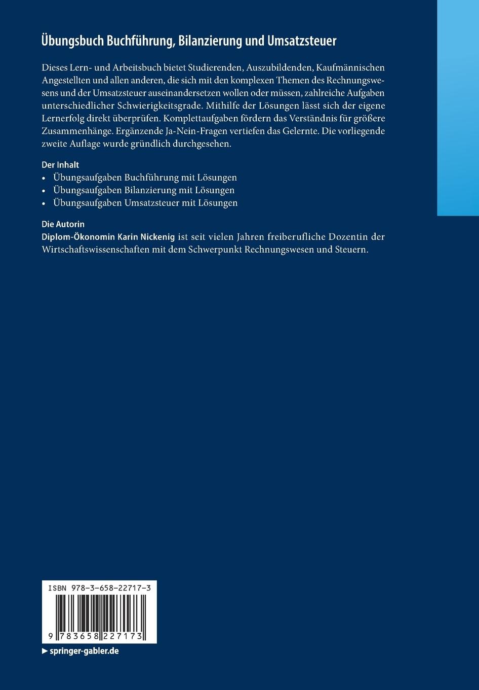 Rückseitencover Übungsbuch Buchführung, Bilanzierung und Umsatzsteuer