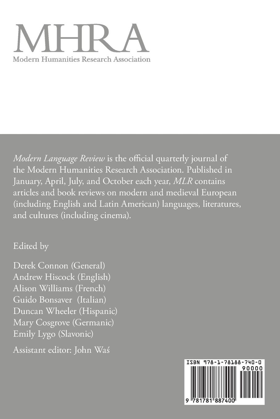 Rückseitencover Modern Language Review (113