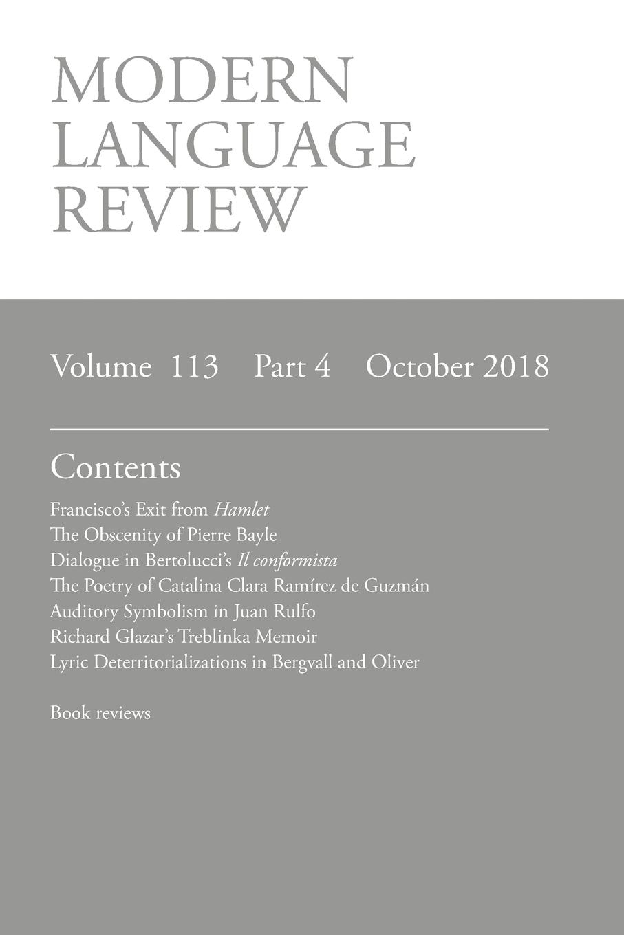 Vorderes Coverbild Modern Language Review (113