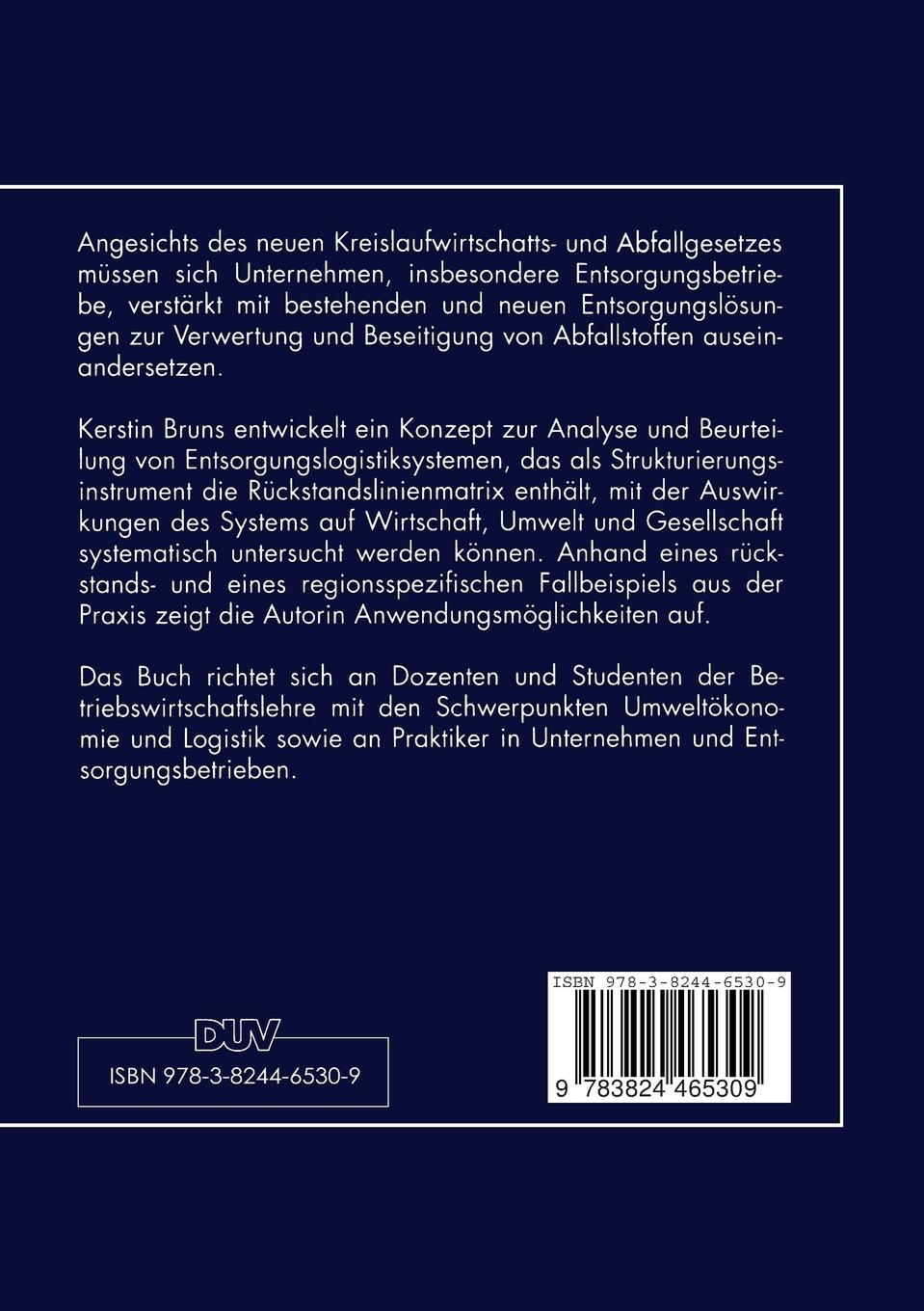 Rückseitencover Analyse und Beurteilung von Entsorgungslogistiksystemen