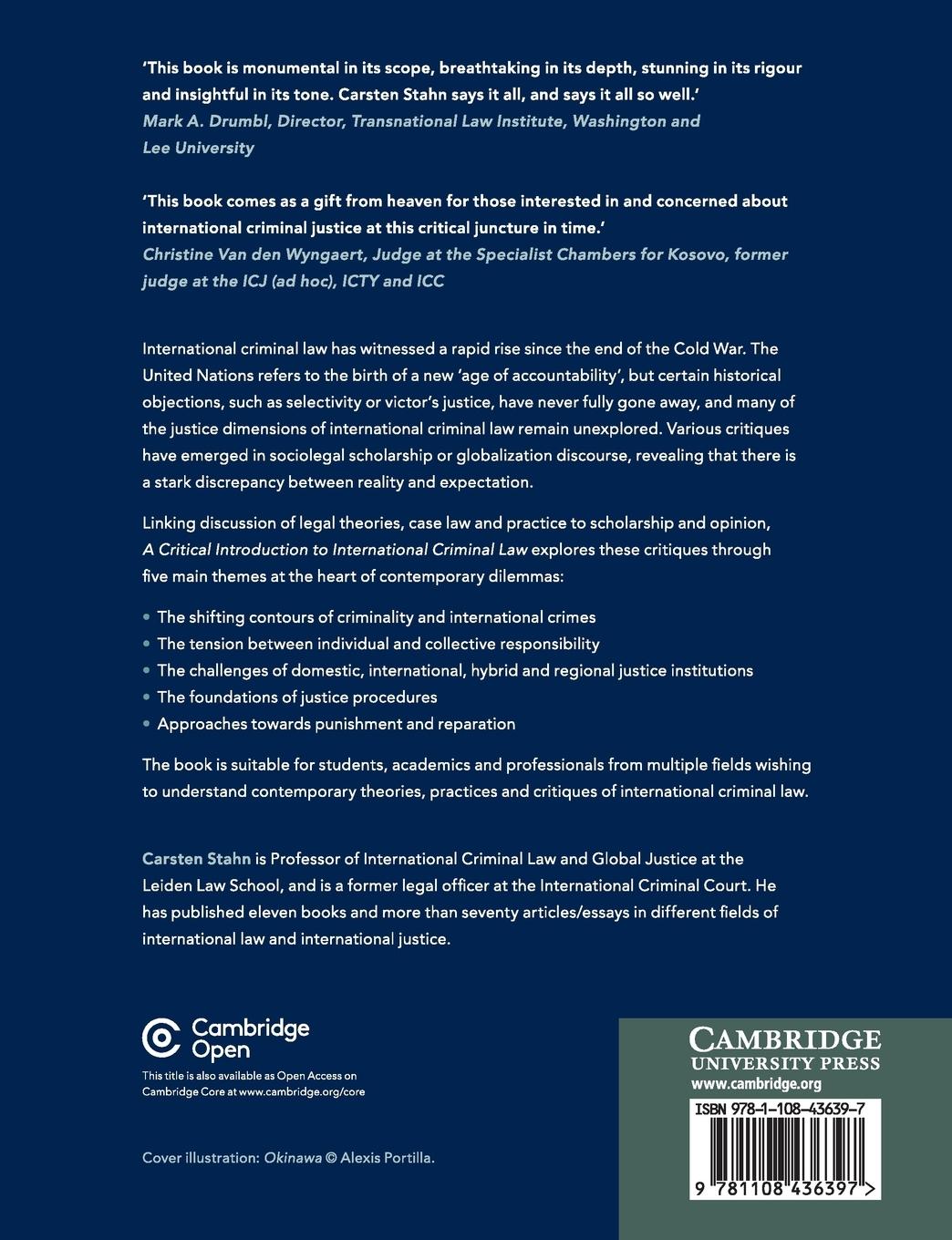Rückseitencover A Critical Introduction to International Criminal             Law
