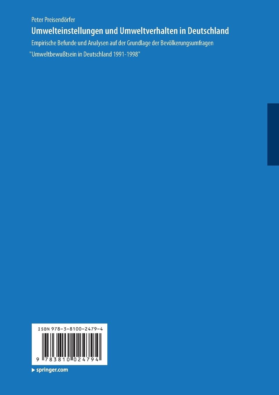 Rückseitencover Umwelteinstellungen und Umweltverhalten in Deutschland