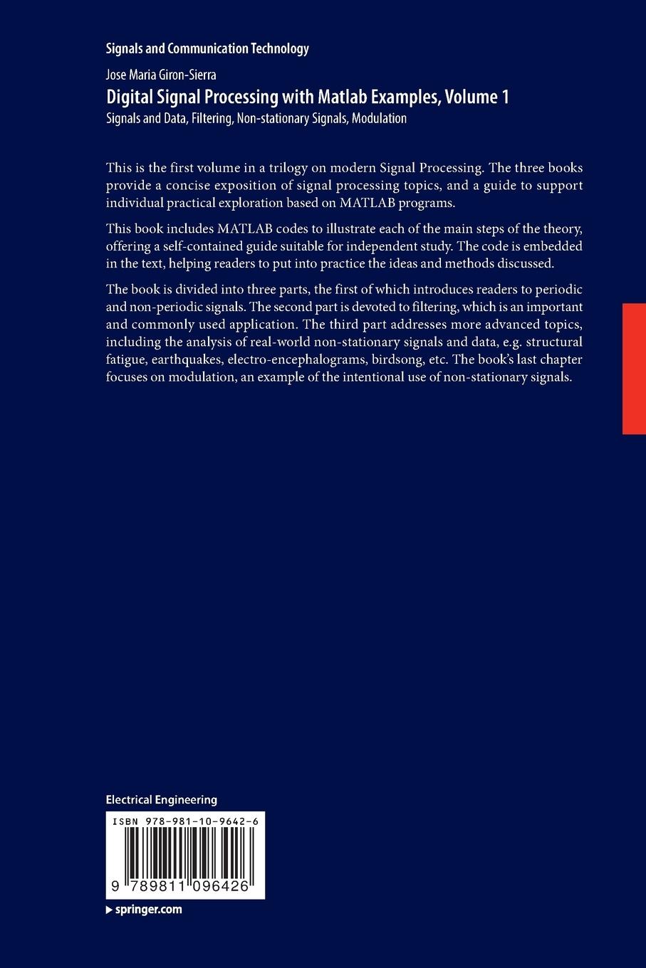 Rückseitencover Digital Signal Processing with Matlab Examples, Volume 1