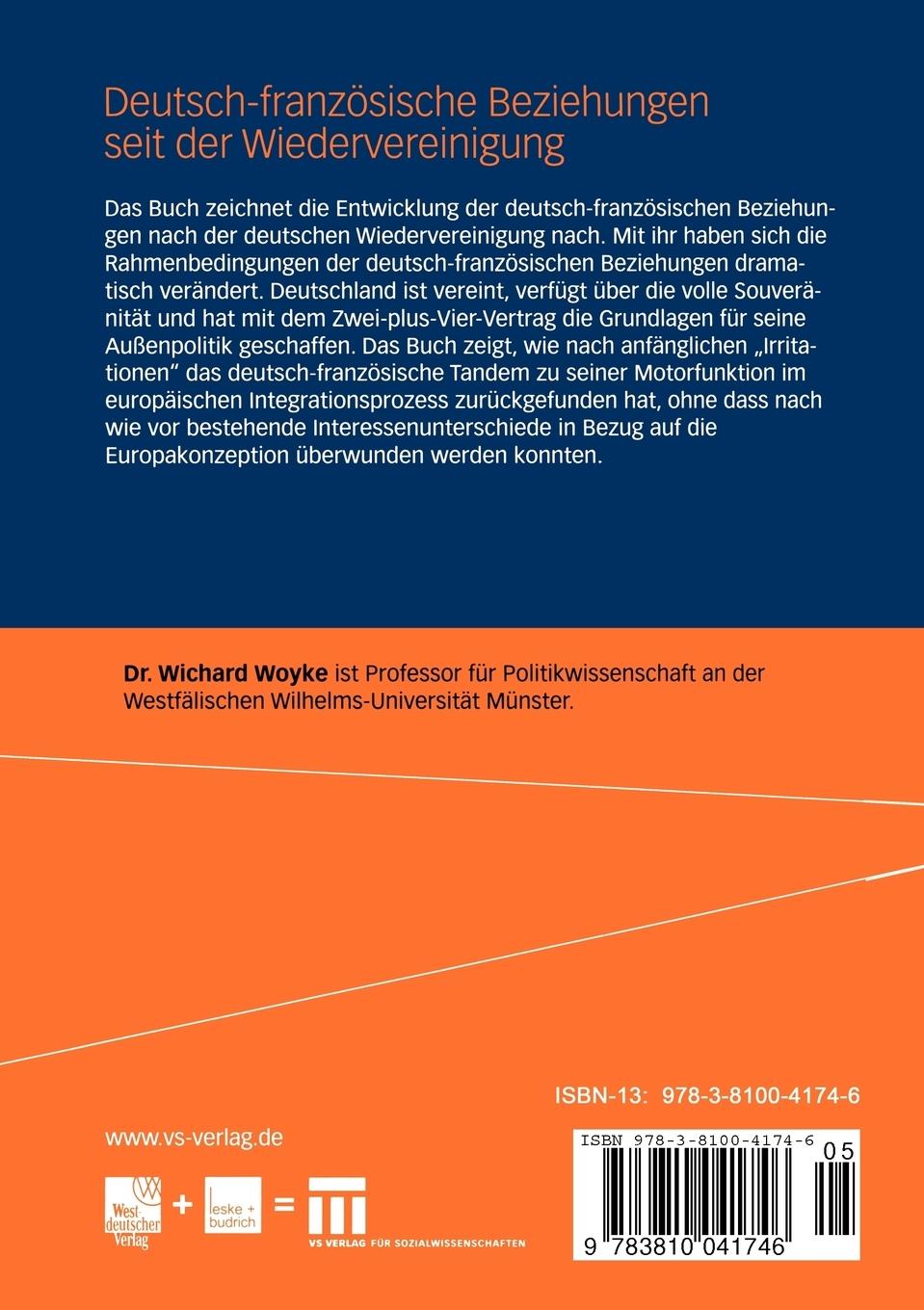 Rückseitencover Deutsch-französische Beziehungen seit der Wiedervereinigung