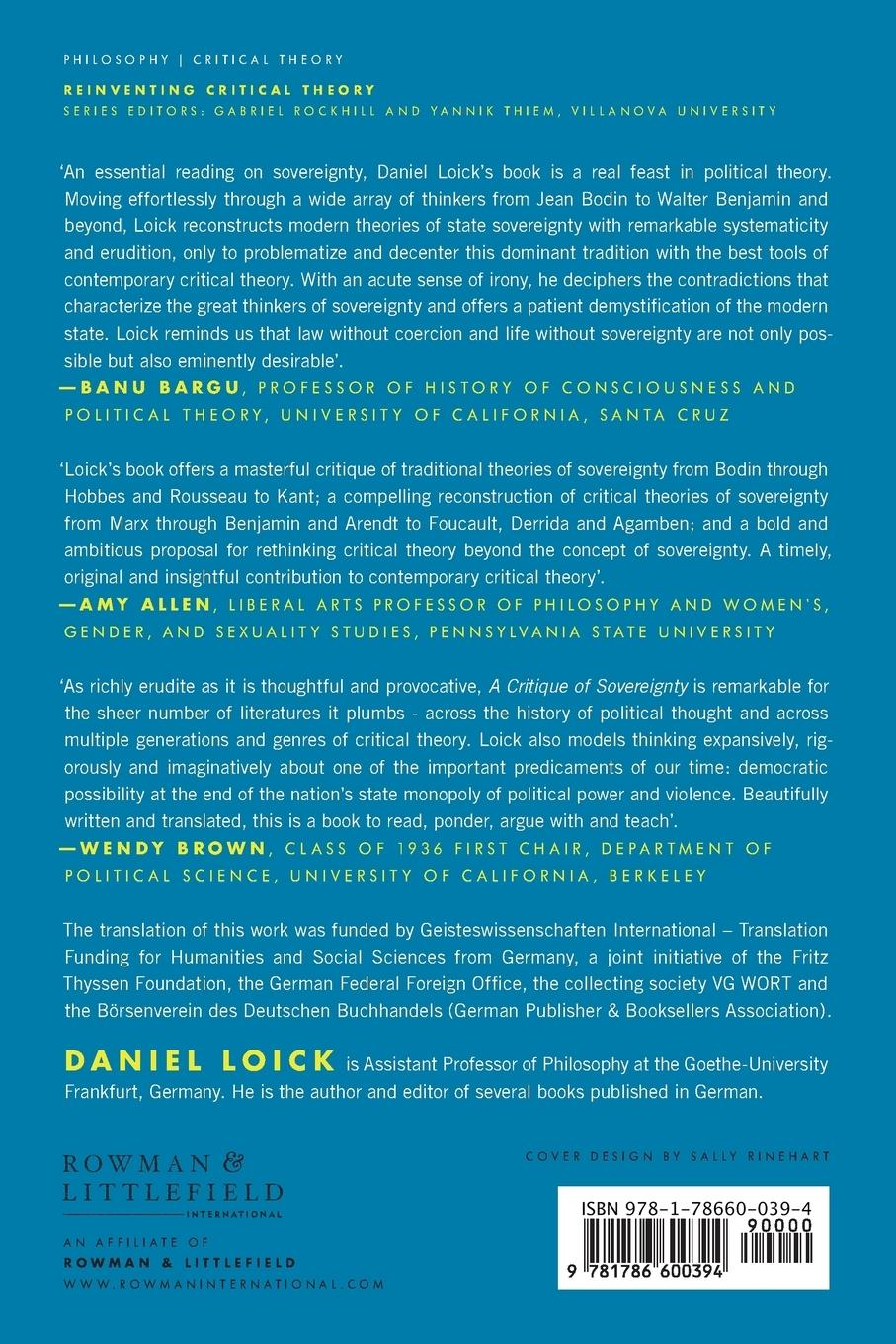 Rückseitencover Critique of Sovereignty