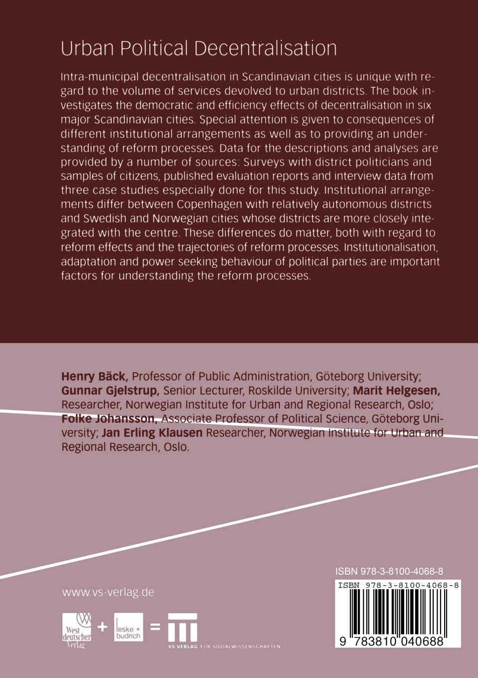Rückseitencover Urban Political Decentralisation