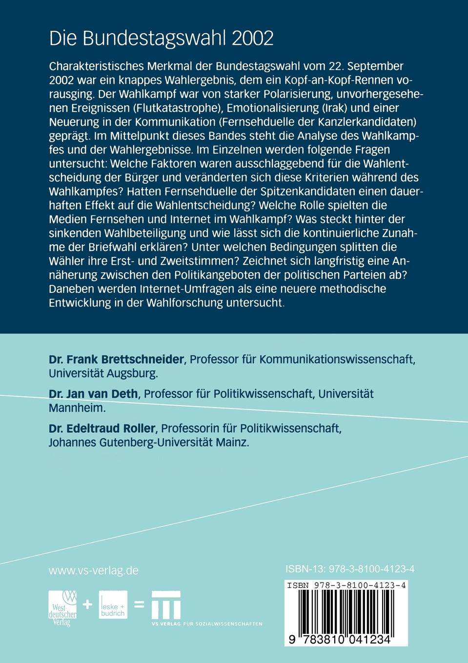 Rückseitencover Die Bundestagswahl 2002