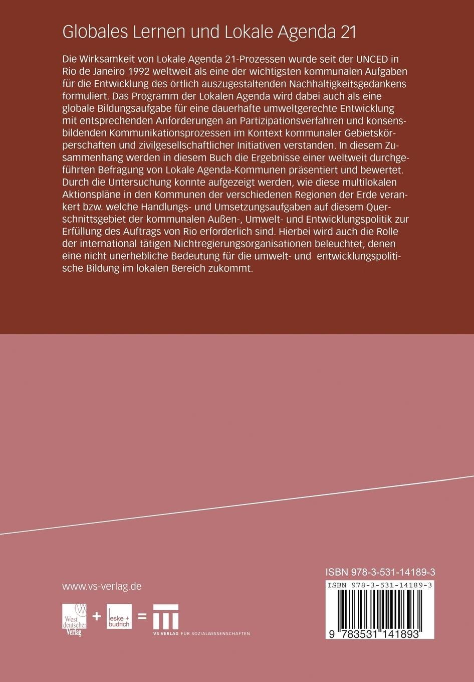 Rückseitencover Globales Lernen und Lokale Agenda 21