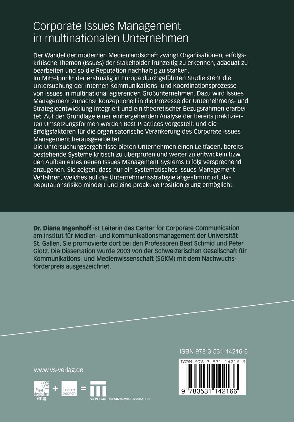 Rückseitencover Corporate Issues Management in multinationalen Unternehmen