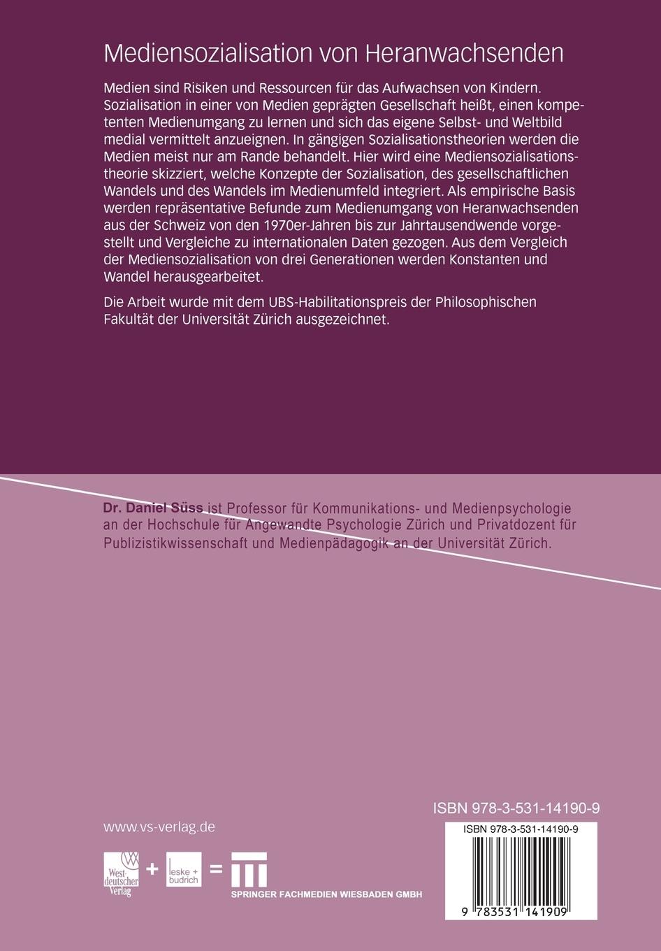 Rückseitencover Mediensozialisation von Heranwachsenden