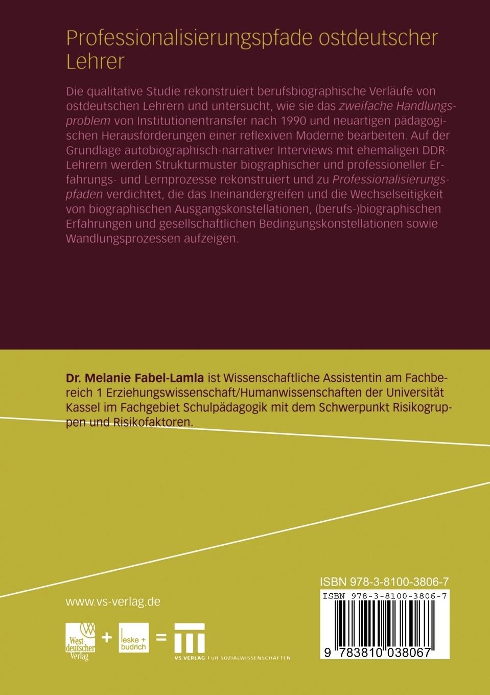 Rückseitencover Professionalisierungspfade ostdeutscher Lehrer