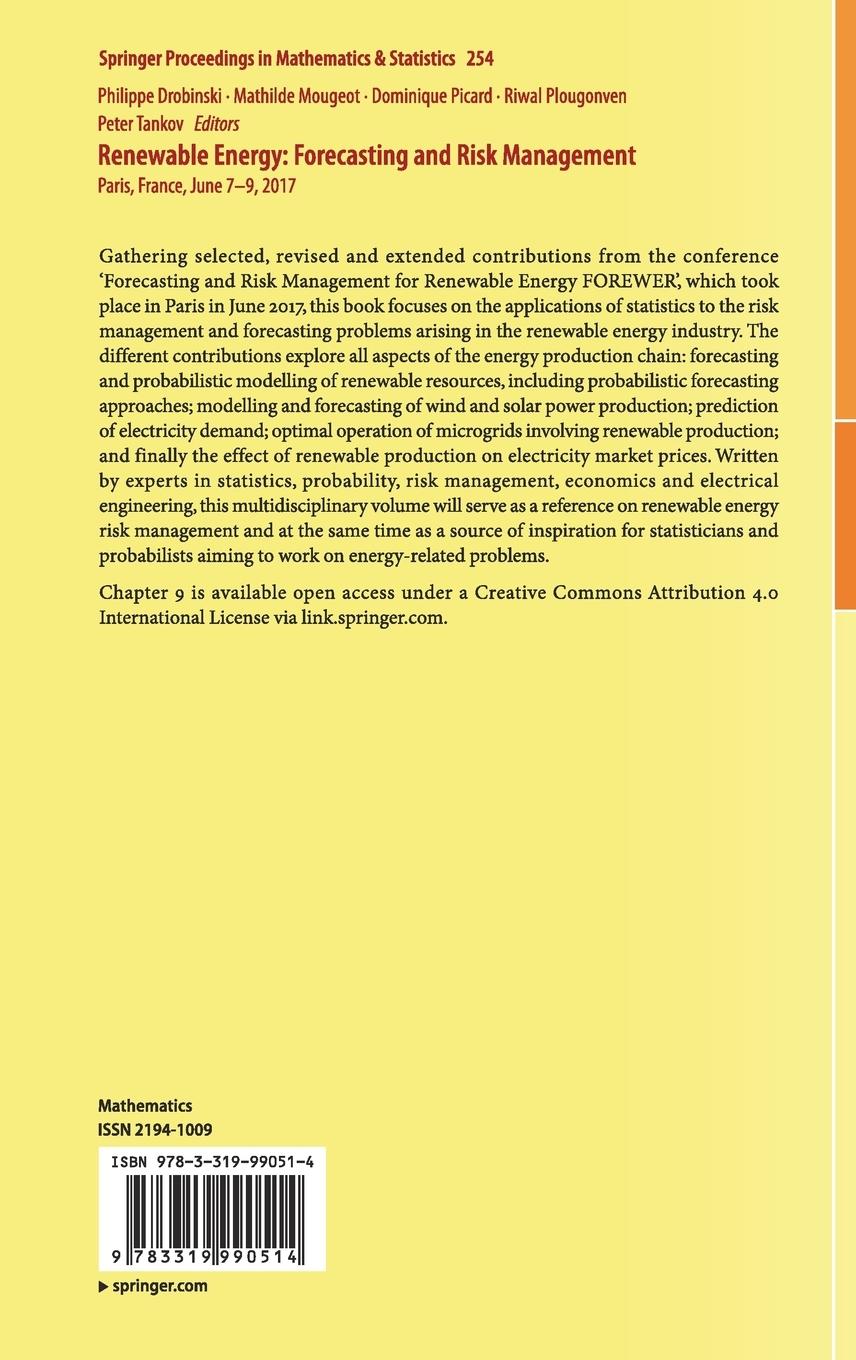 Rückseitencover Renewable Energy: Forecasting and Risk Management