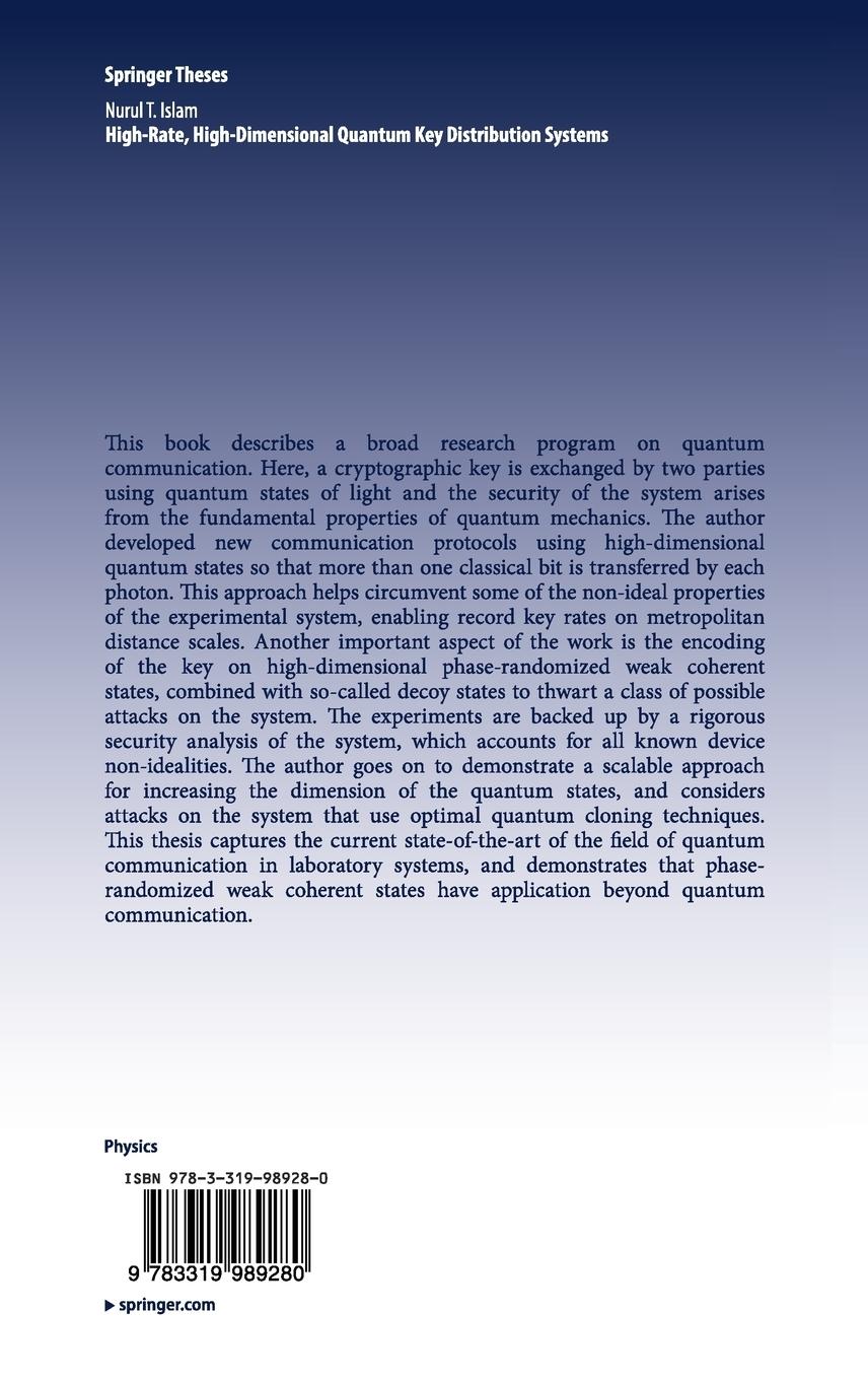 Rückseitencover High-Rate, High-Dimensional Quantum Key Distribution Systems