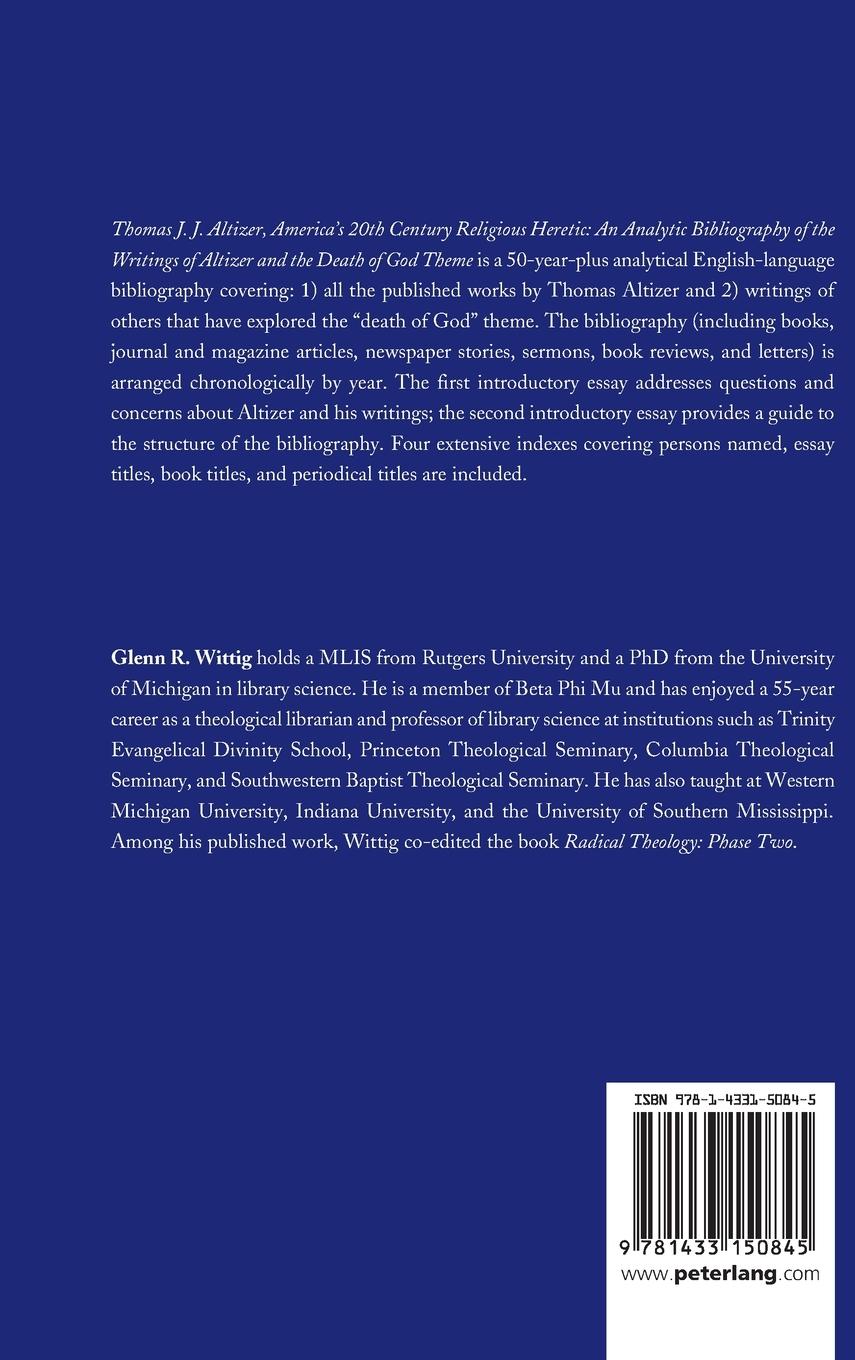 Rückseitencover Thomas J. J. Altizer, America's 20th Century Religious Heretic